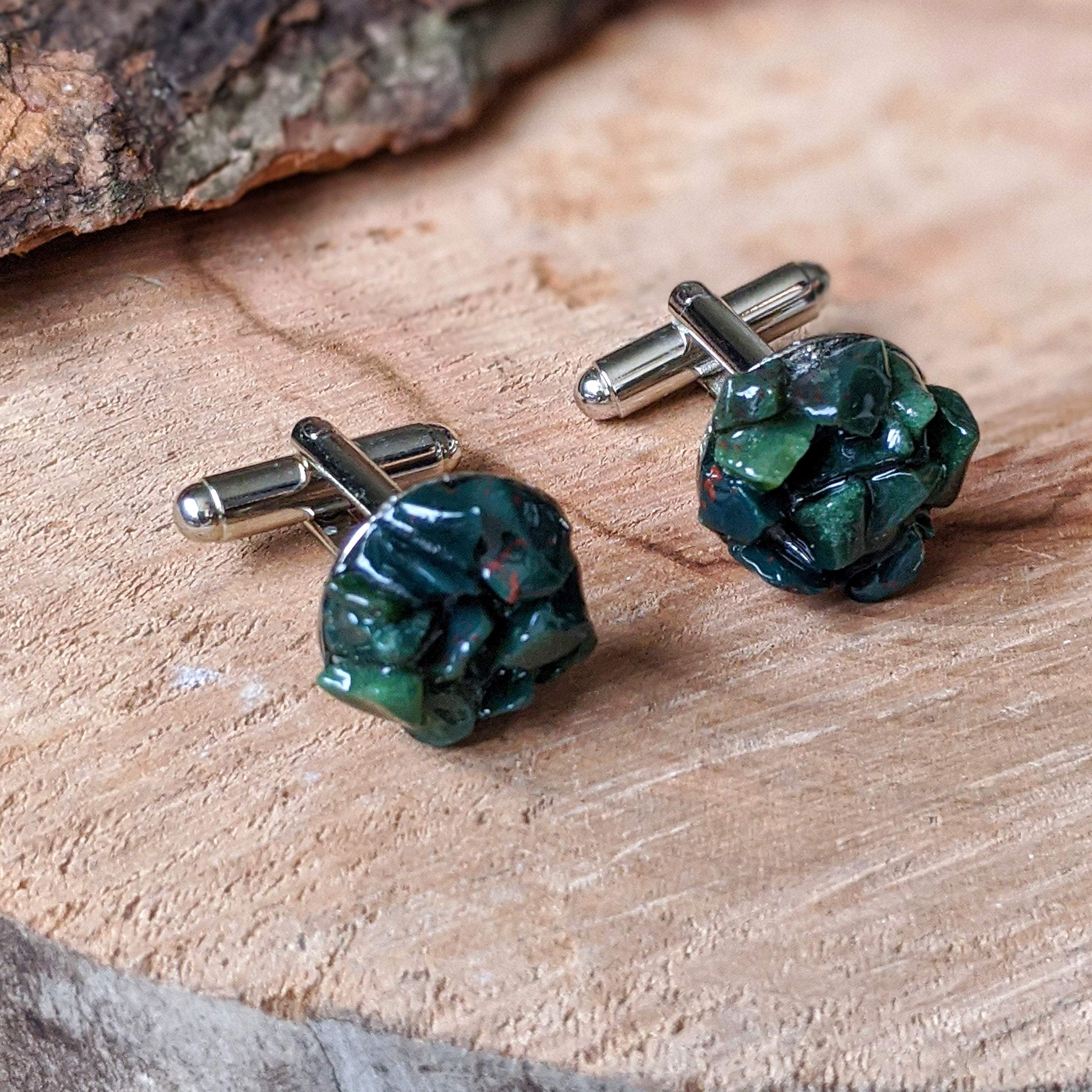 Elegant Bloodstone Cufflinks - White Gold Plated Brass for Men | Perfect for Weddings, Business Meetings & Formal Events