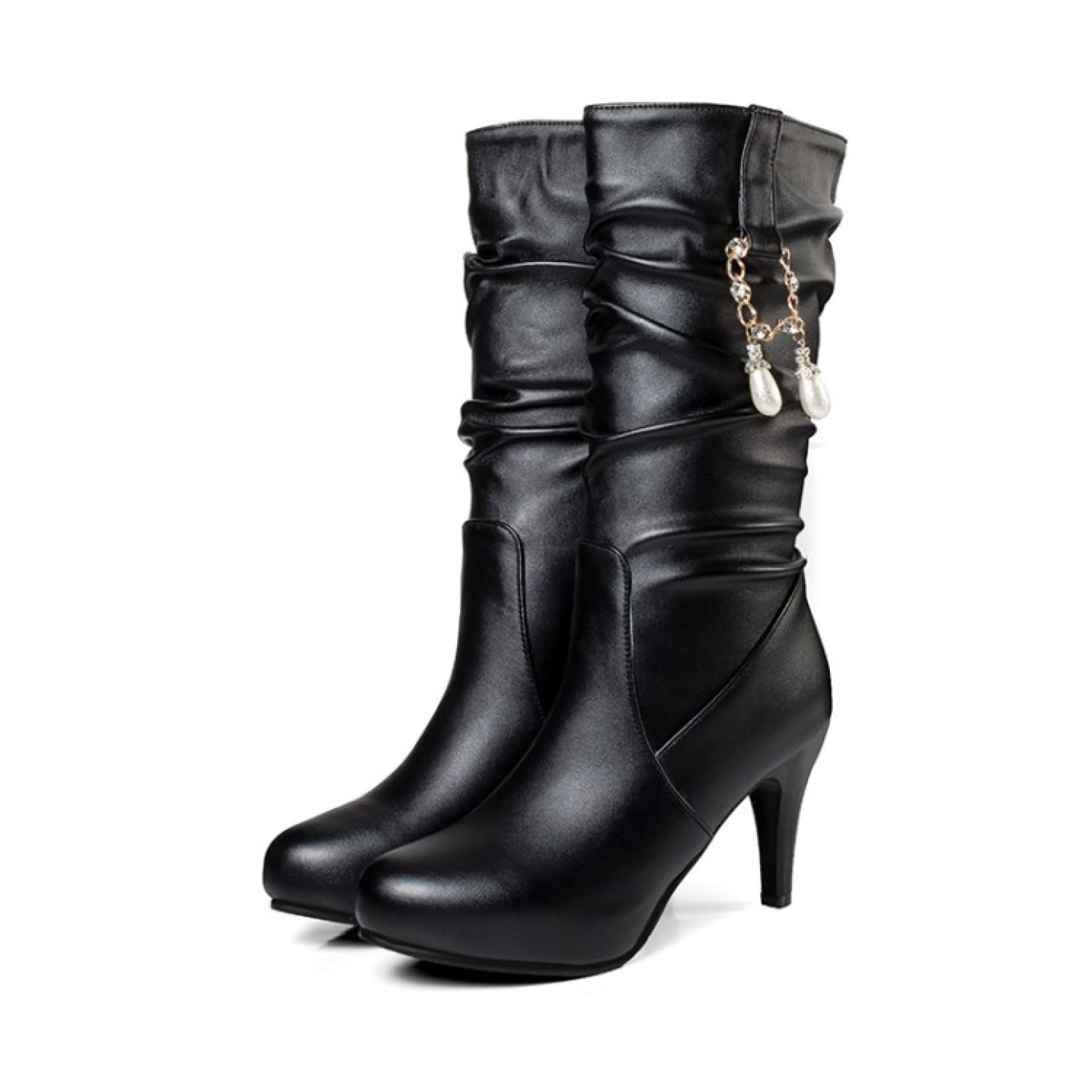 Women's Mid Calf Dress Boots with Kitten Heel - Breathable Warm Lined Office & Party Boots - Elegant High Heel Shoes for Work, Date Night & Winter Fashion