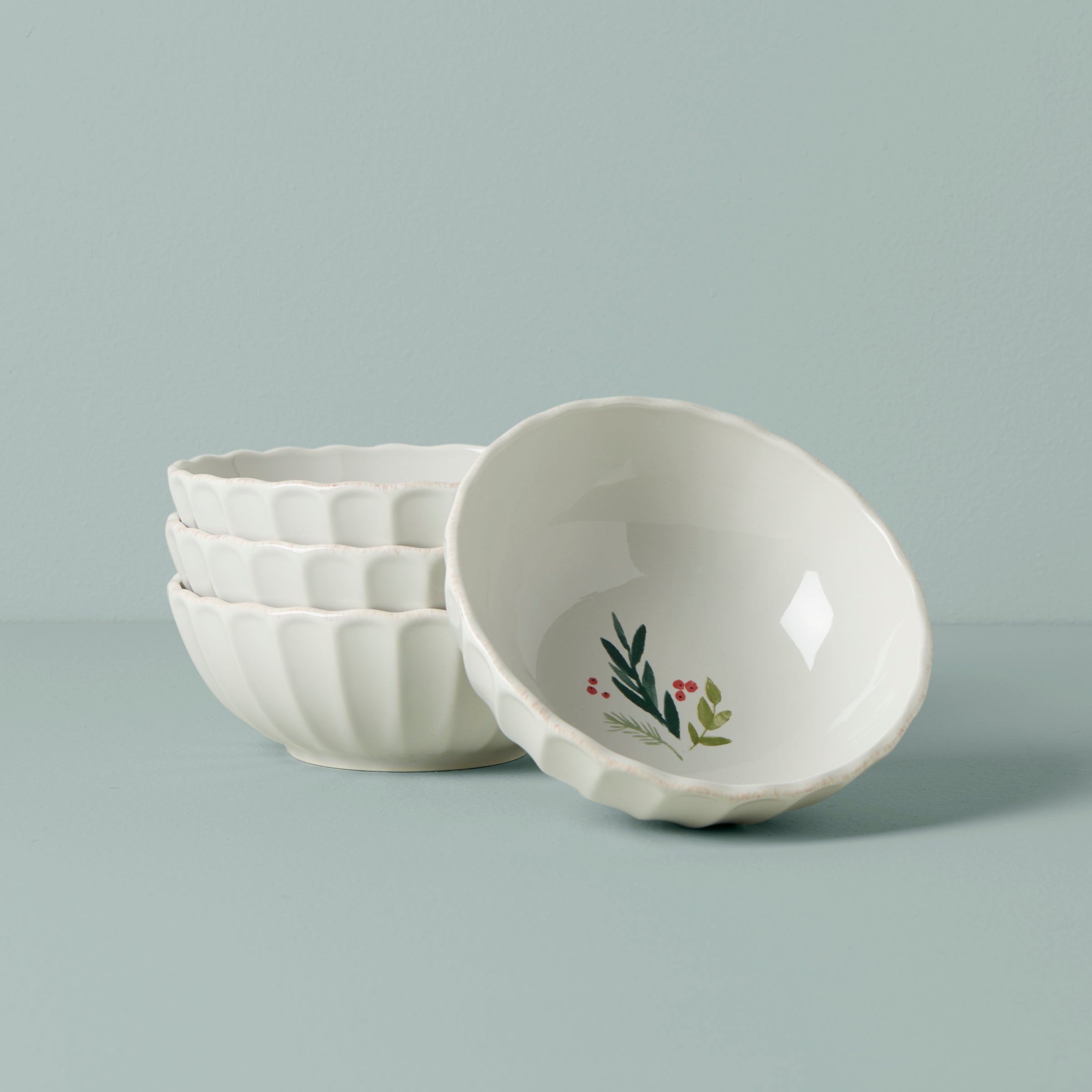 Premium French Perle Berry All-Purpose Bowls Set of 4 - Elegant Serving Bowls for Salads, Snacks, Desserts & Entertaining - Dishwasher Safe Stoneware