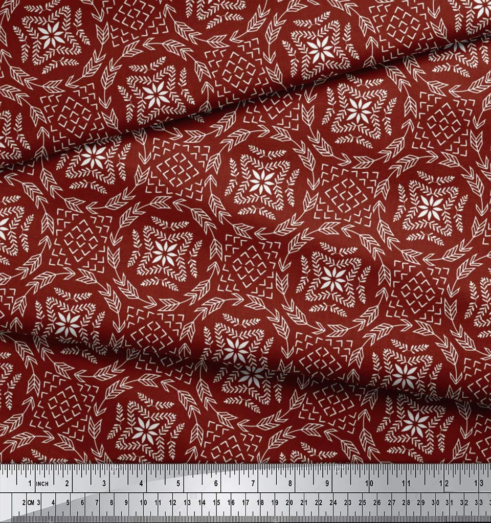 Soimoi Moss Georgette Red Fabric - 42