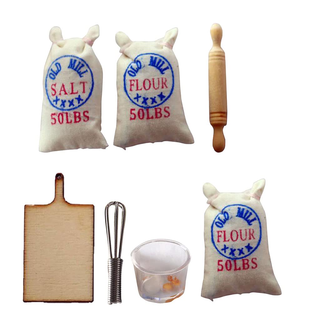 Miniature Food Set - Dollhouse Mini Kitchen Accessories with Flour Bags, Salt Bags, Eggbeater & Rolling Pin - Realistic Mini Food Decor for Dollhouses, Dioramas & Collectors (Style 3) - Perfect for Miniature Scenes, DIY Projects & Gift Giving