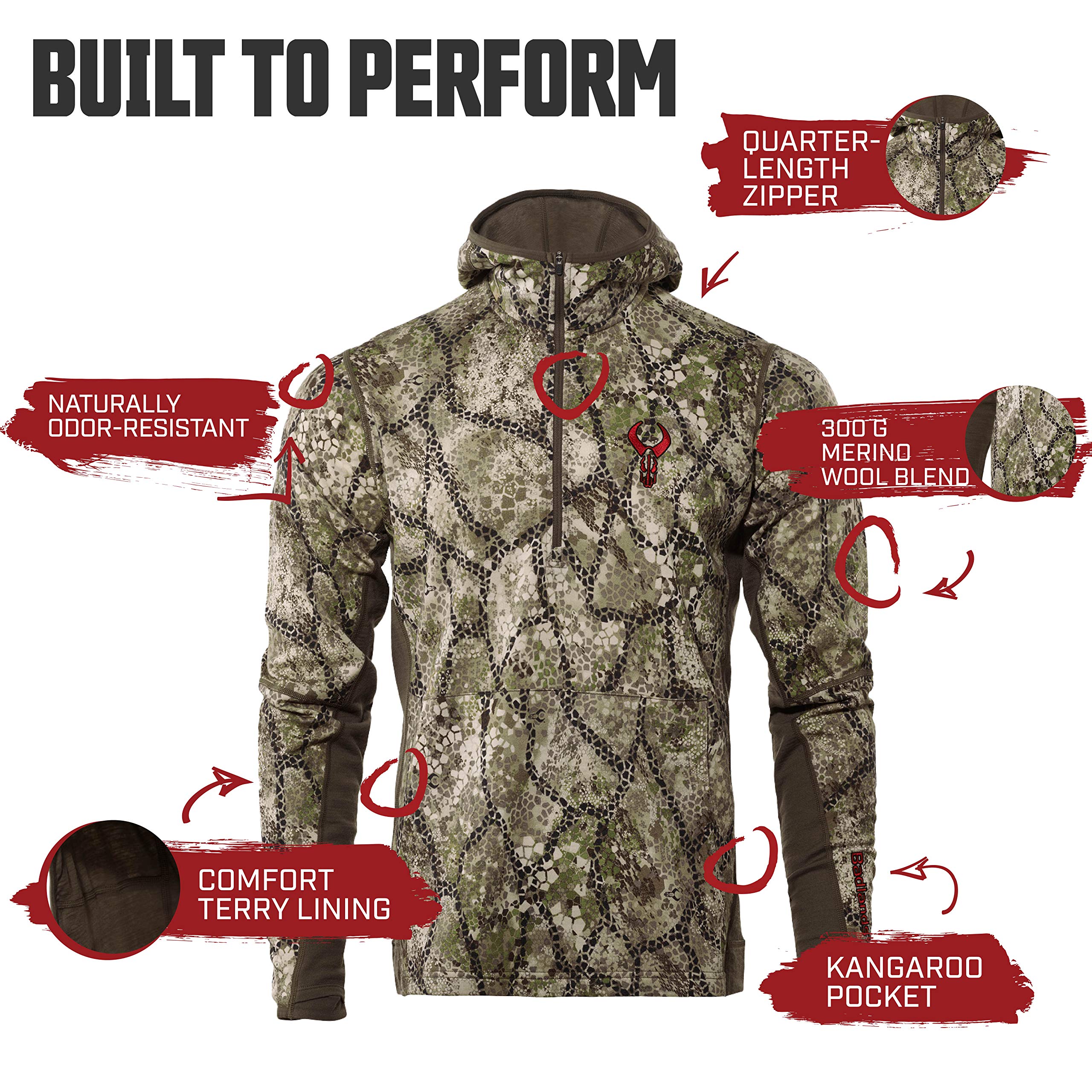 Badlands Variant Merino Wool Hoodie - Lightweight Mid Layer for Hiking & Outdoor Adventures - Warm & Breathable Base Layer for Camping, Backpacking & Cold Weather Activities