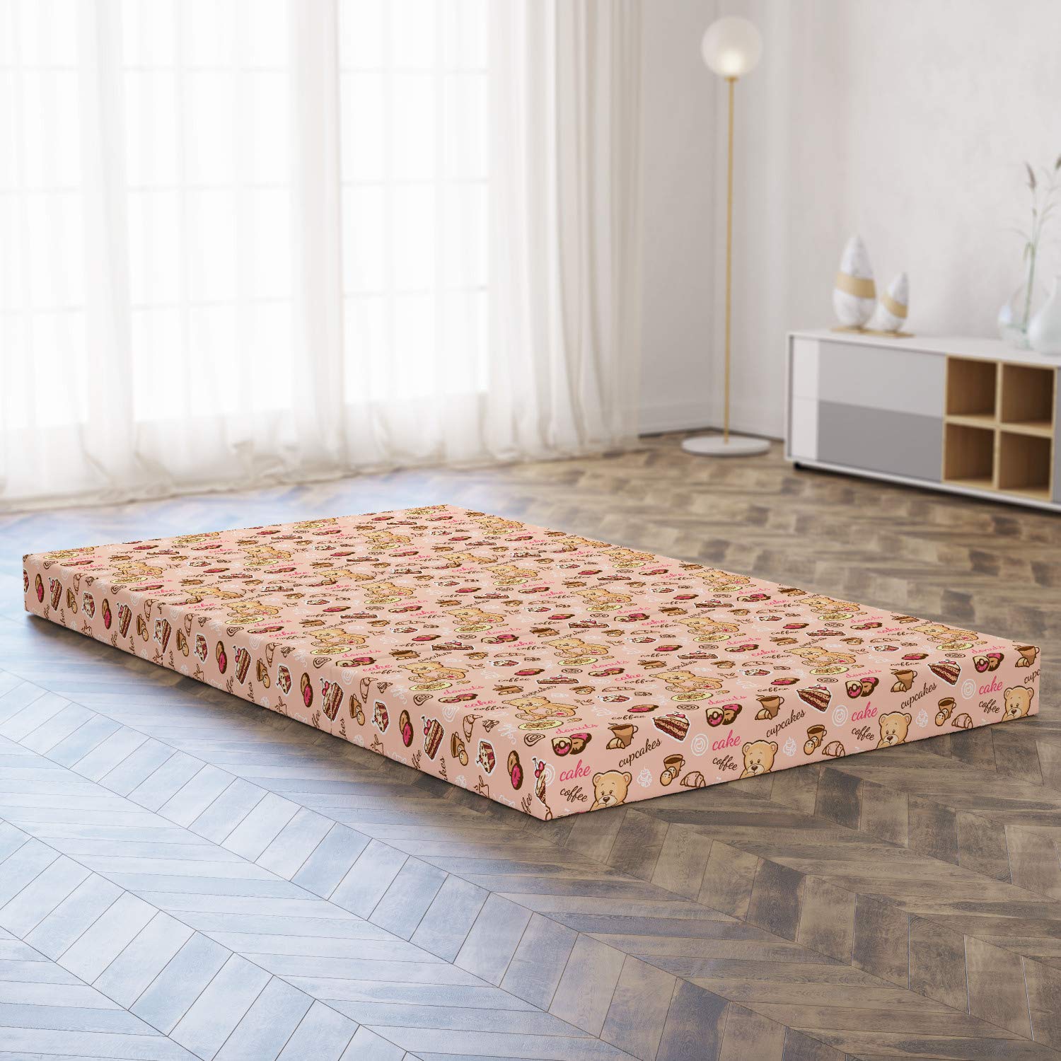 Ambesonne Dessert Themed Foldable Mattress - Cupcakes, Cookies & Donuts Print, 78.7