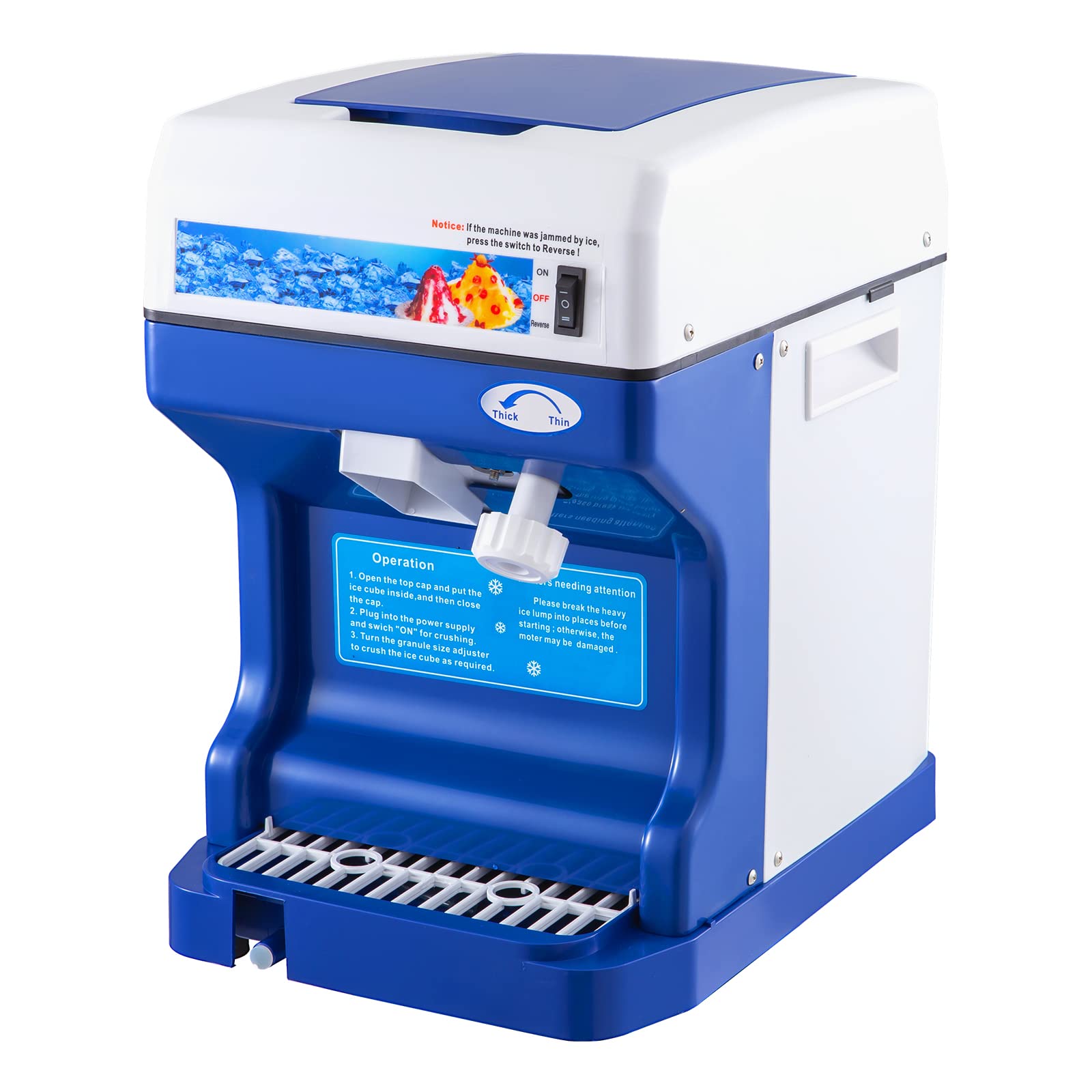 VEVOR 110V 500W Electric Shaved Ice Machine - Adjustable Ice Texture, 265LBs/hr Commercial & Home Use - Perfect for Snow Cones, Cocktails, and Party Treats