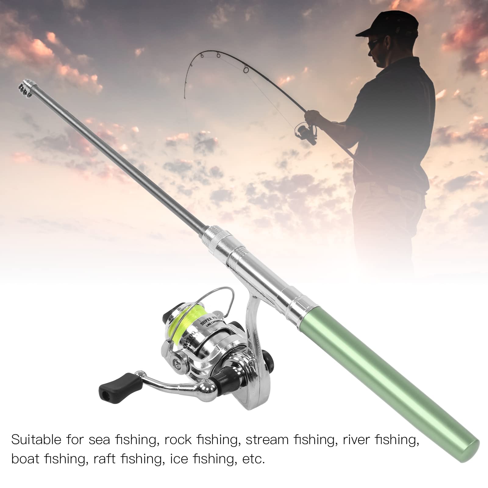 Sunicon Portable Pen-Shaped Fishing Rod - Mini Pocket Collapsible Spinning Fishing Pole Kit with Organizer | Telescopic Travel Fishing Gear for Camping, Hiking & Outdoor Adventures