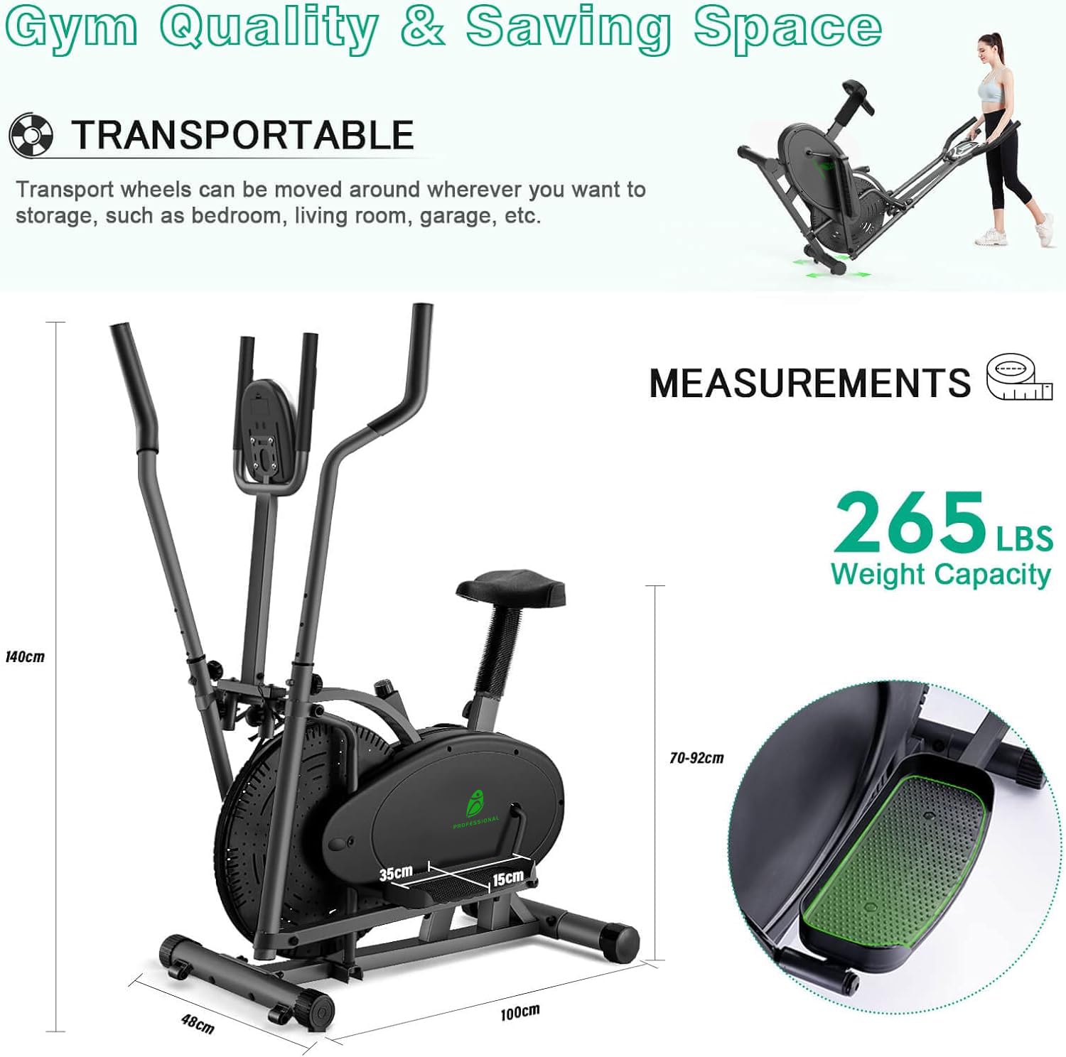 Ellittiche 2 IN 1 Elliptical Bike & Cross Trainer for Home - Neezee Fitness Equipment with Adjustable Seat, Smart LCD Monitor, Full Body Workout Machine Supports Up to 120kg (Black) - Perfect for Home Gym, Cardio Training & Weight Loss