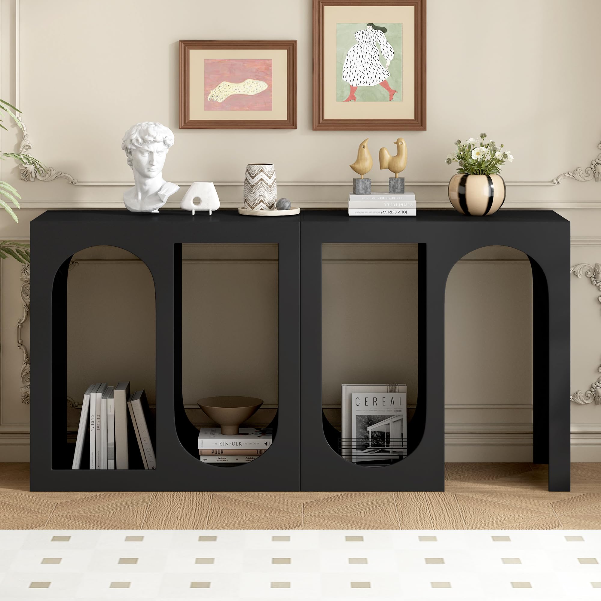 Modern Entryway Console Table with Open Storage Shelves - Free-Combination Hallway Foyer Sofa Table for Living Room, Bedroom & Office (Black) - Perfect for Small Spaces & Home Decor