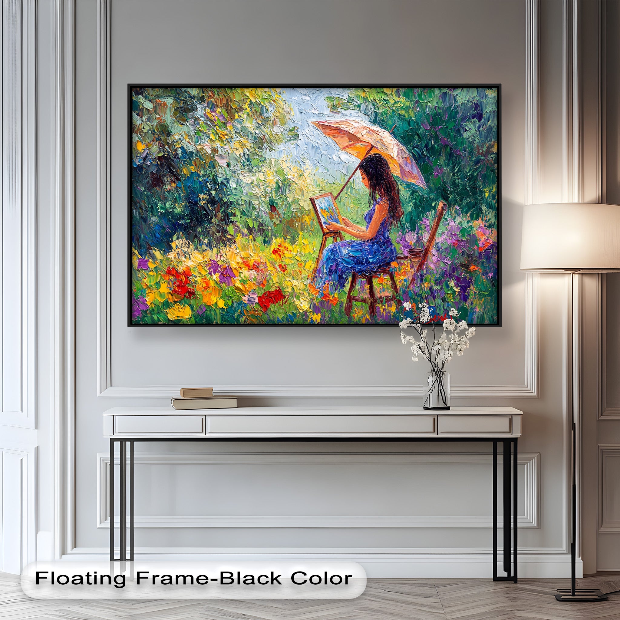 Vibrant Garden Landscape - Hand-Painted Impressionist Oil Painting Artwork for Home & Office Decor