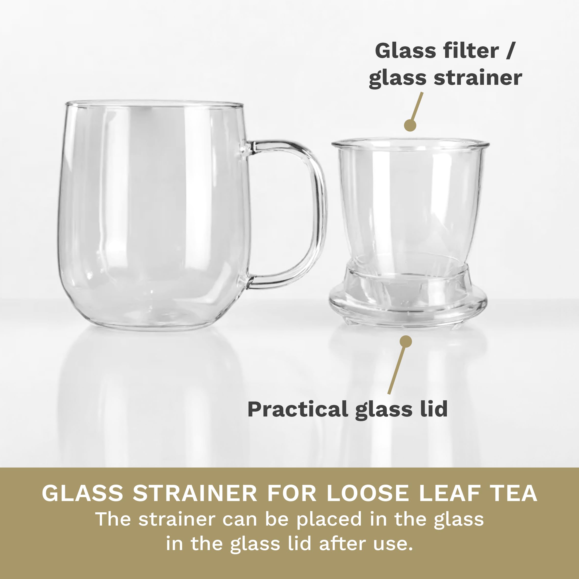 Creano 450ml Glass Tea Cup with Strainer & Lid - Premium Loose Leaf Tea Maker for Home & Office - Perfect for Green Tea, Herbal Tea & Iced Tea Brewing