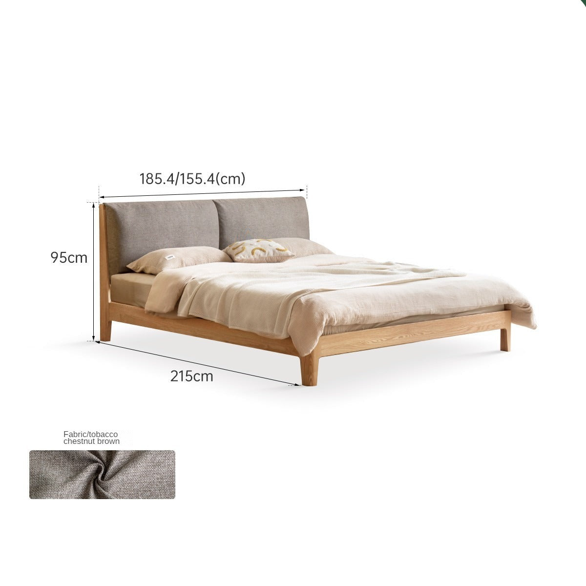 Solid Oak and Black Walnut Wood Fabric Soft Bed - Premium Handcrafted Wooden Bed Frame for Bedroom, Durable and Stylish Home Furniture for Master Bedroom, Guest Room, or Kids Room