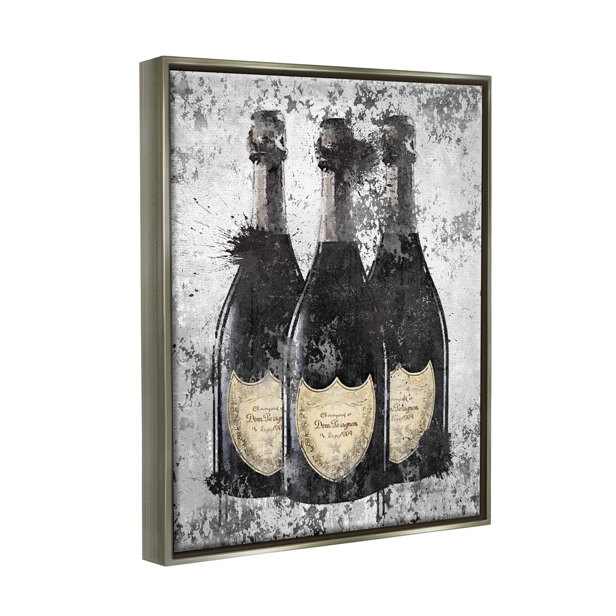 Stupell Industries Champagne Bottles Grey Gold Ink Illustration Wall Art - Designed by Amanda Greenwood - Perfect for Dining Room, Bar Decor & Gift Ideas