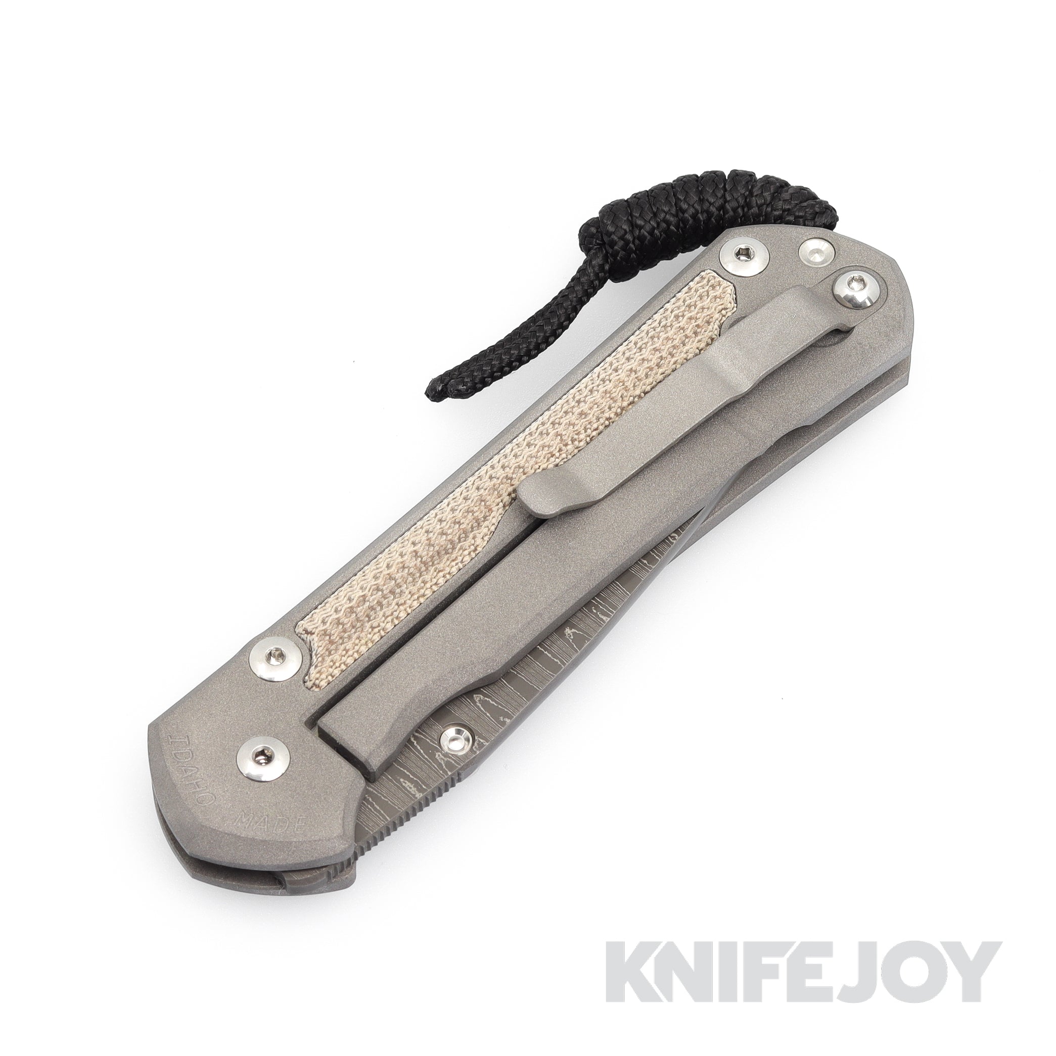 Chris Reeve Knives Large Sebenza 31 Left Hand Drop Point Boomerang Damascus Folding Knife with Natural Canvas Micarta Inlay & Matte Finish - EDC, Outdoor, Camping, Hunting, Survival Gear