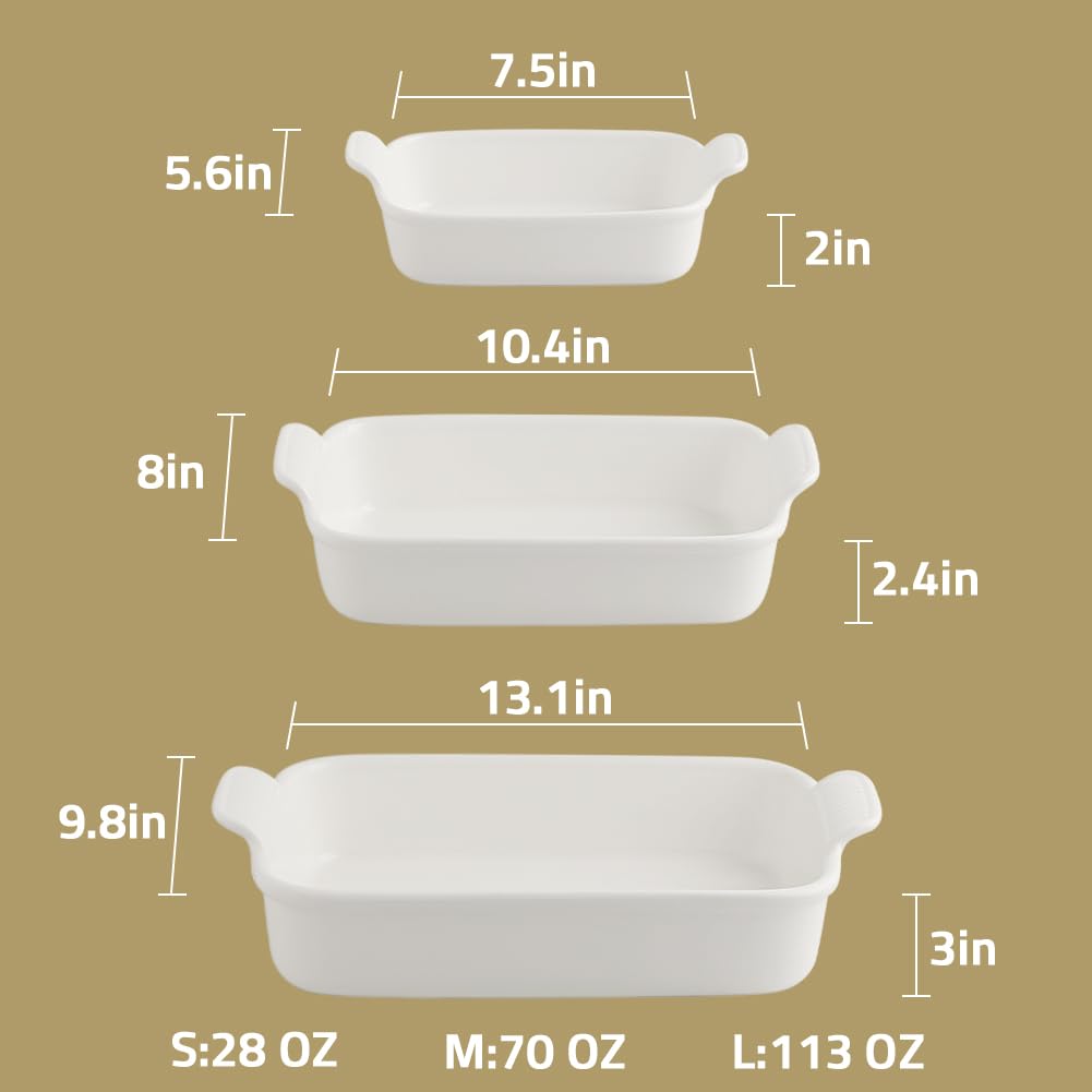 Sweejar 3-Piece Ceramic Bakeware Set - 9x13 Inch Rectangular Baking Dish with Handles, Deep Lasagna Pan, Oven Safe Casserole Dishes - Durable Kitchen Bakeware for Cooking, Baking & Serving - Perfect for Home Kitchens, Banquets & Wedding Gifts (Gradient Purple)