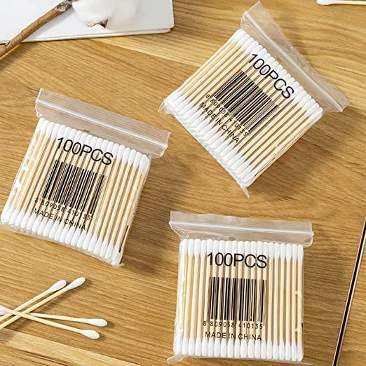 Eco-Friendly Bamboo Cotton Swabs - 300 Count (3 Packs of 100) | 100% Natural Cotton Tips, Biodegradable Ear Cleaners for Gentle Makeup Removal & Baby Care | Sustainable Personal Hygiene Essentials for Home & Travel