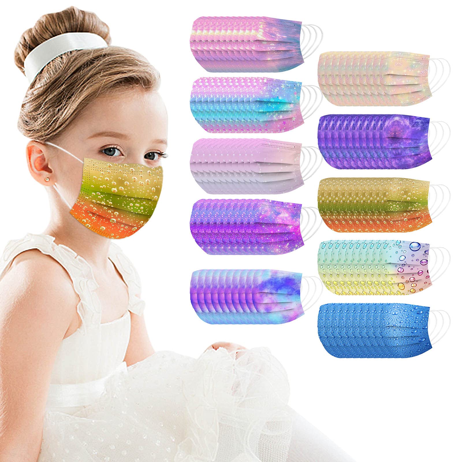 100PCS Kids Face Masks - Starry Sky Disposable 3-Ply Breathable Face Cover for Boys & Girls - Soft Comfortable Protection for School, Travel & Daily Use