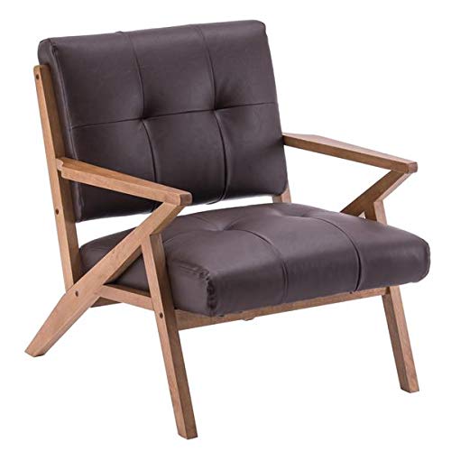 Retro Solid Wood Single Sofa Chair - 76 x 85 x 82.5cm Suede Brown - Vintage Home Lounge Chair for Living Room, Bedroom & Reading Nook