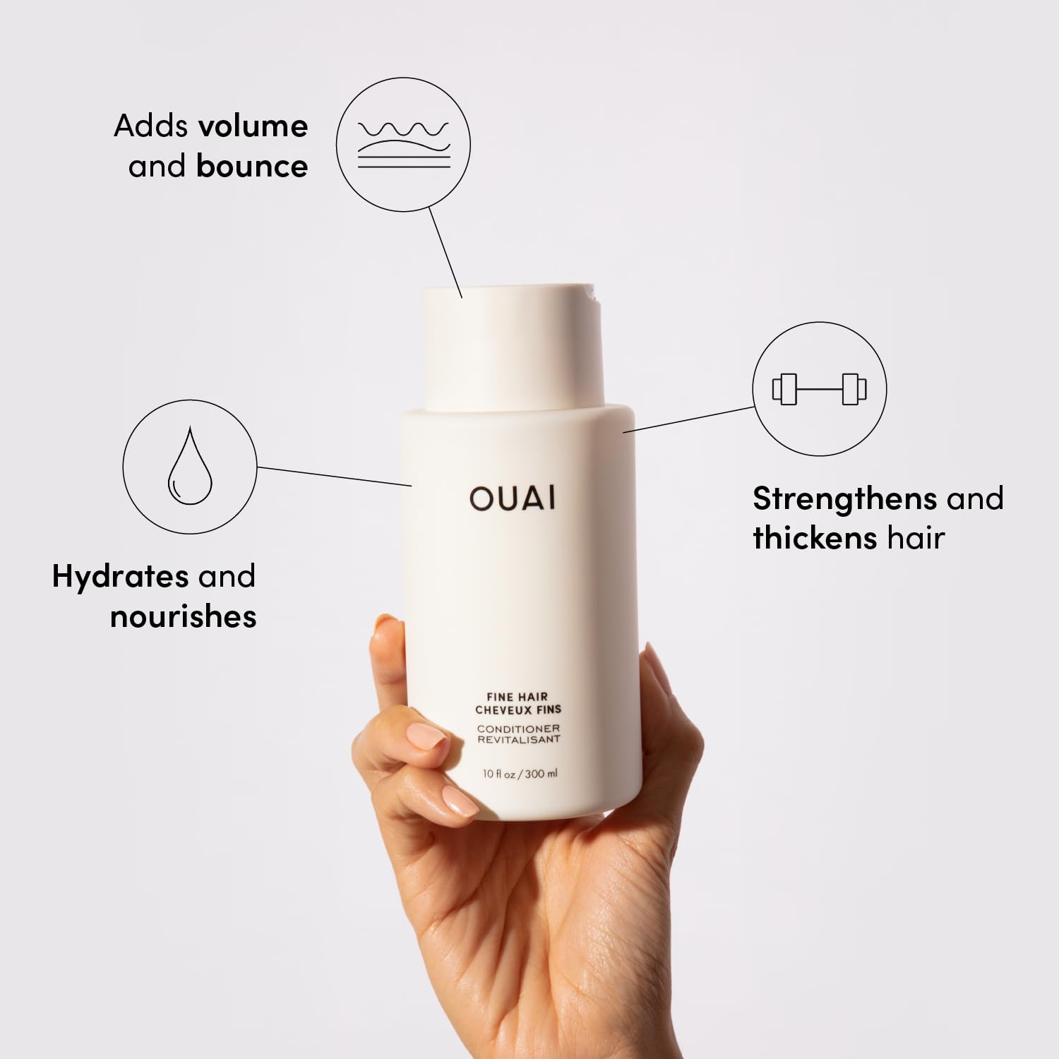 OUAI Anti-Frizz Bundle for Fine Hair - Smoothing Crème, Shampoo & Conditioner Set (3-Piece) | Hydrating Hair Care for Frizz Control & Shine | Perfect for Daily Use & Travel