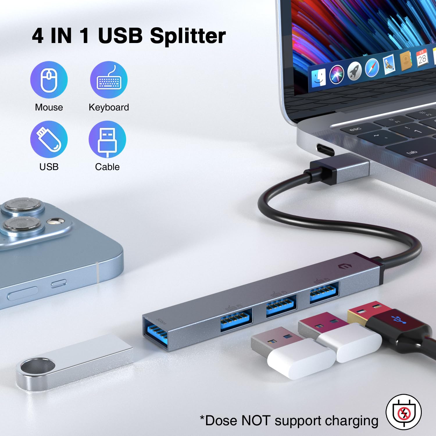 TOTU 4-Port USB Hub 3.0 & 2.0 - Ultra Thin Adapter for PC/Laptop/Keyboard - Home/Office Use