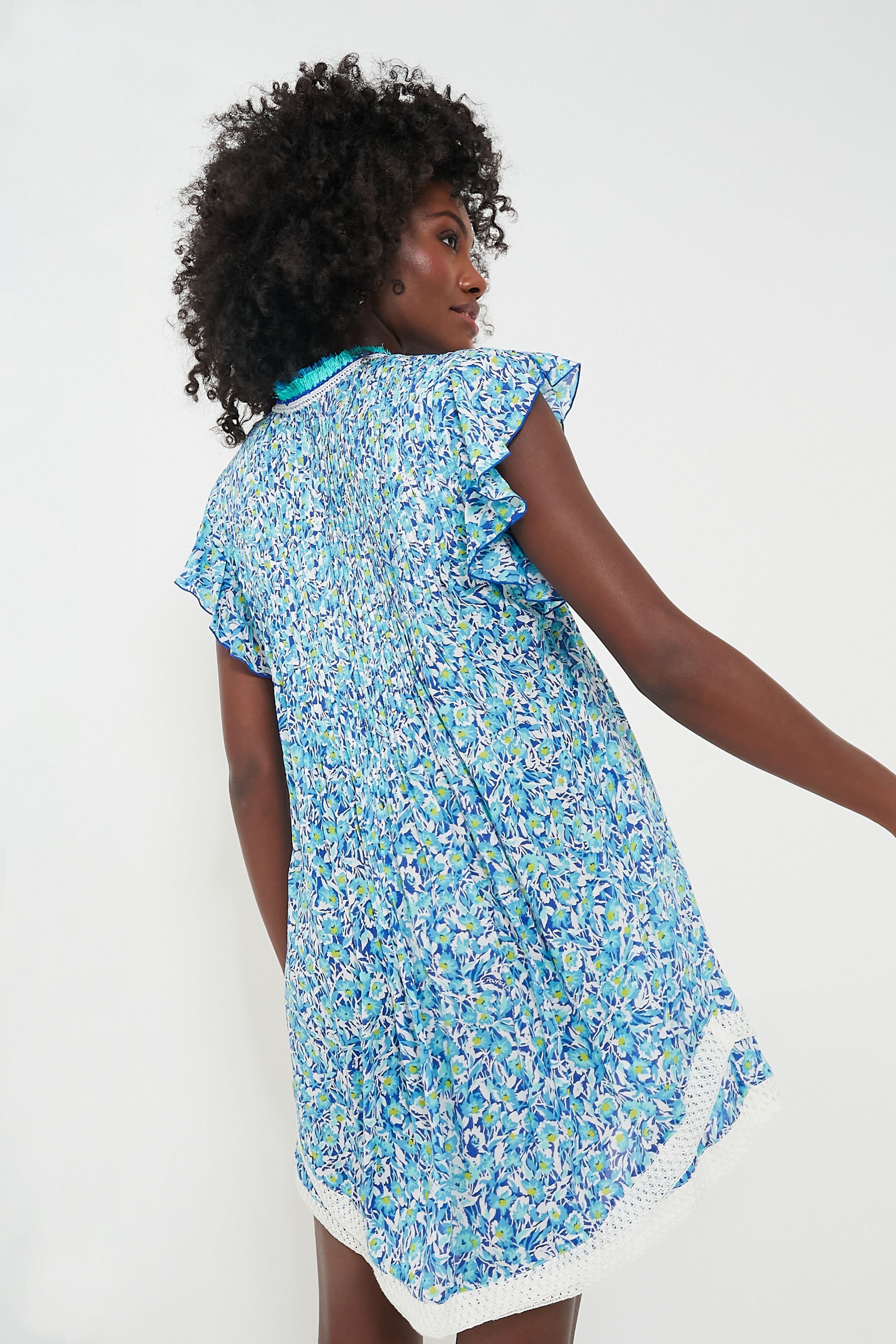 Blue Ocean Flowers Sasha Mini Dress - Floral Print Summer Dress for Women, Perfect for Beach Vacations, Parties & Casual Outings