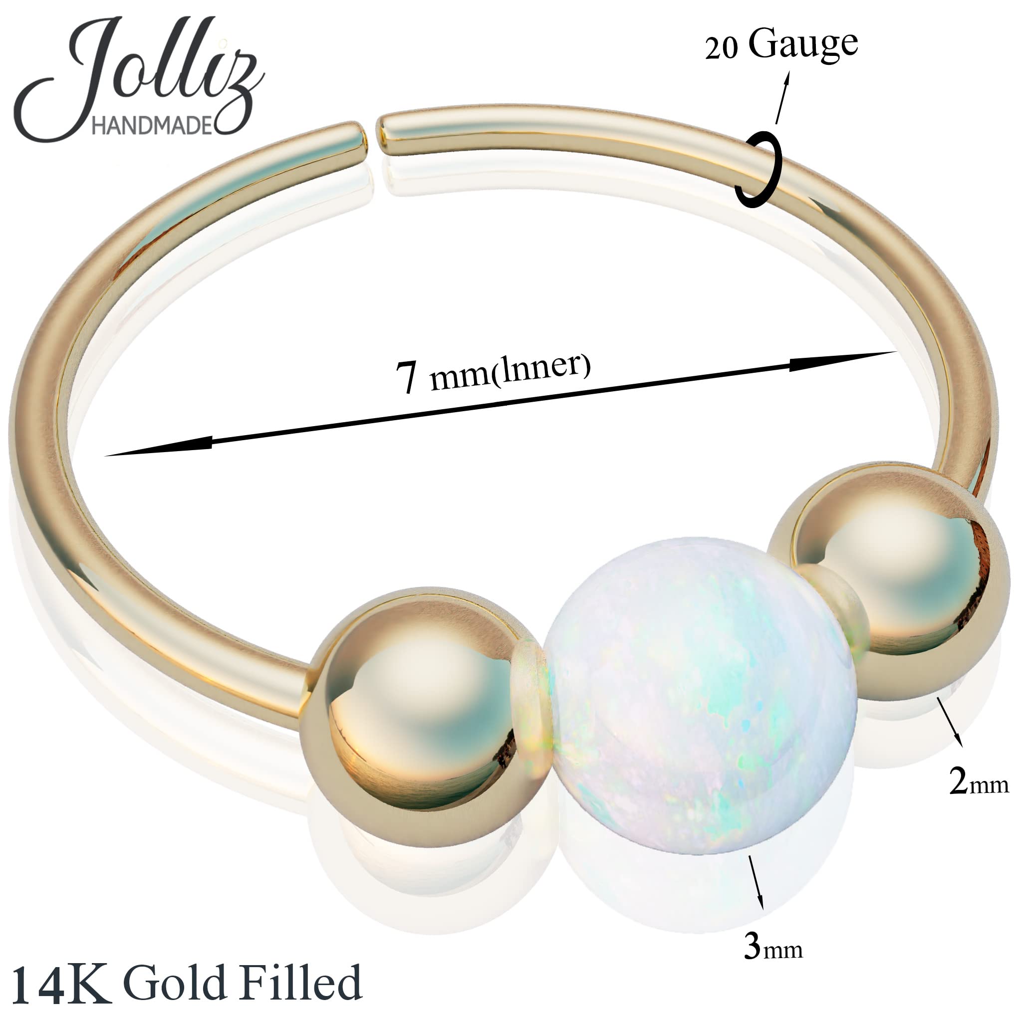 14k Gold Filled Opal Nose Ring for Women - Jolliz White Opal Nose Hoop Piercing Jewelry - Perfect for Everyday Wear, Parties & Special Occasions