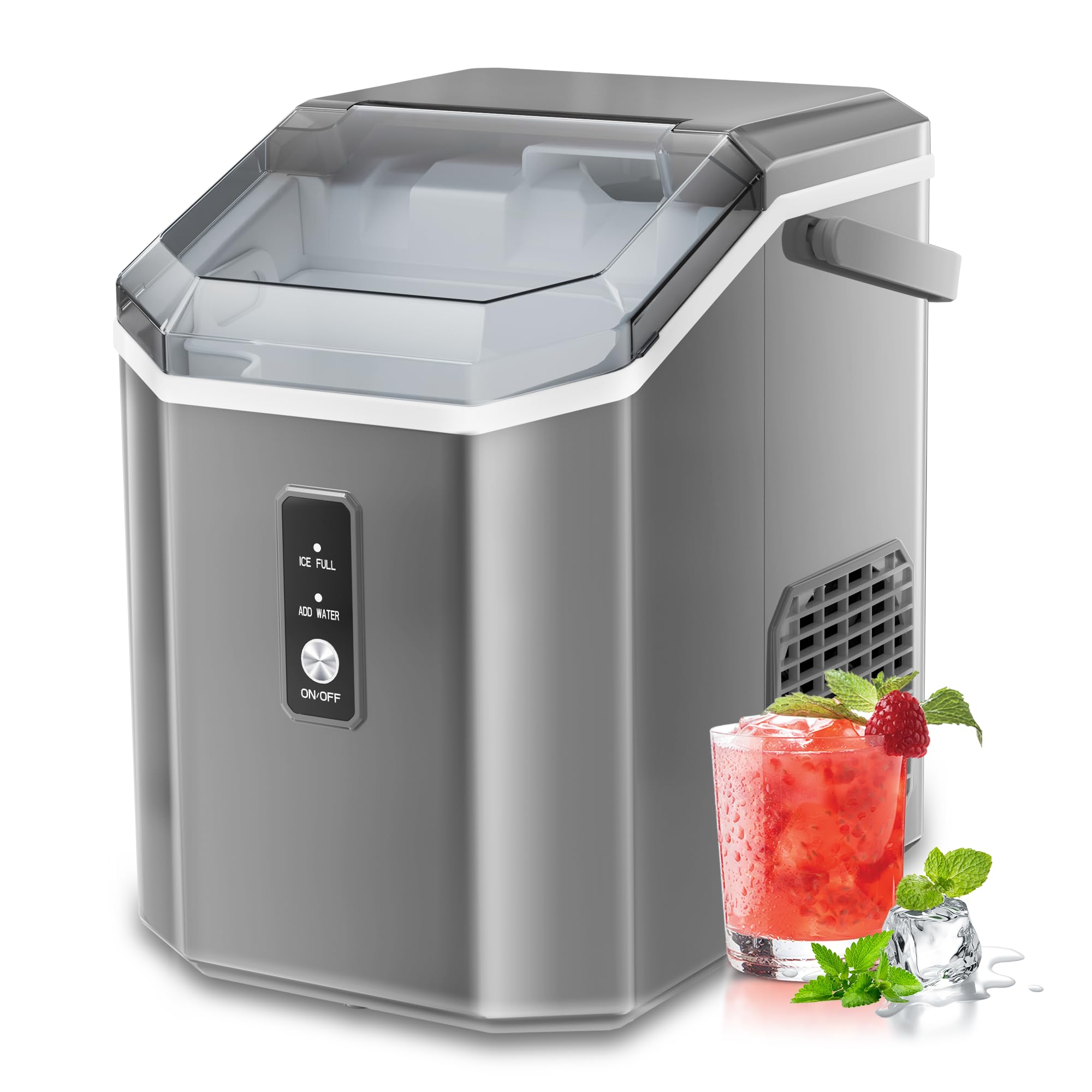 NicBex Countertop Nugget Ice Maker – 34Lbs/24H Self-Cleaning Portable Ice Machine with One-Button Operation – Perfect for Kitchen, Bar, Office & Party Use – Makes Chewable Pellet Ice for Cocktails, Sodas & Beverages (Gray)