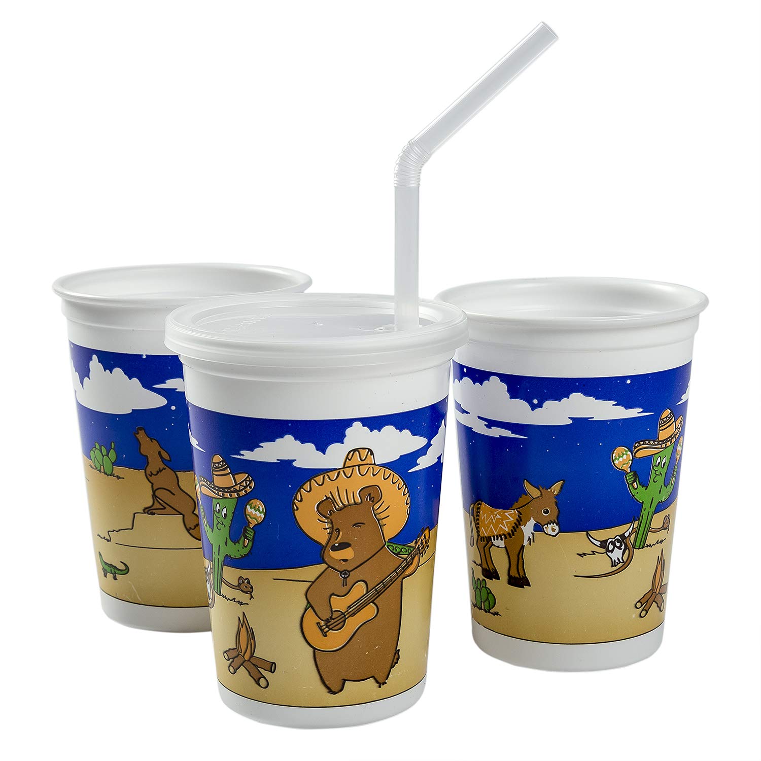AmerCare 12oz Mexican Themed Insulated Plastic Cups with Lids & Straws - Bulk Pack of 250 - Perfect for Cinco de Mayo Parties, Mexican Restaurants & Summer Outdoor Events