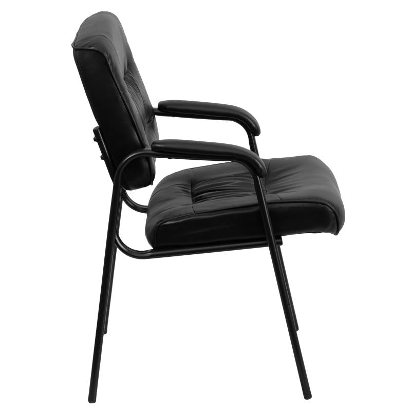 Premium FLASH Haeger Leather Executive Office Chair - Black Metal Frame Reception Seating for Professional Workspaces & Conference Rooms
