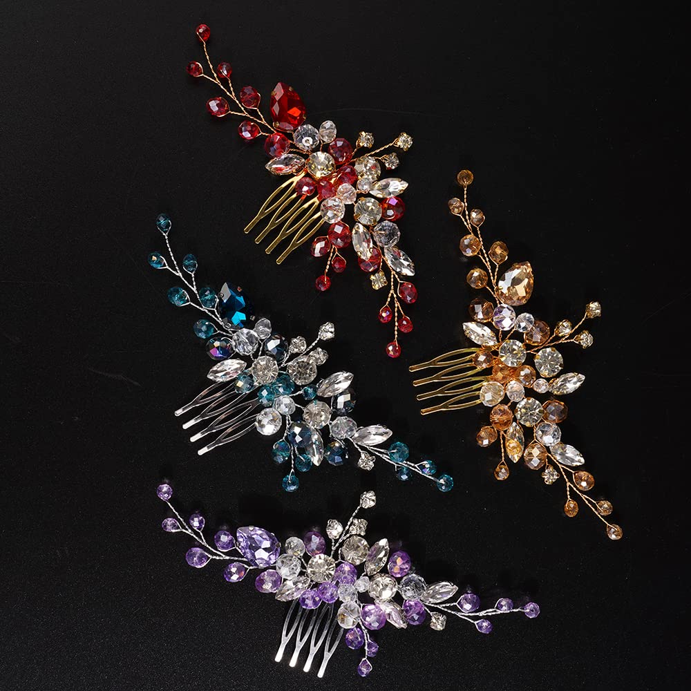 JWICOS Purple Crystal Bridal Hair Comb - Rhinestone Wedding Hair Clip for Women & Girls - Sparkling Hair Accessory for Brides, Prom, Parties & Special Occasions