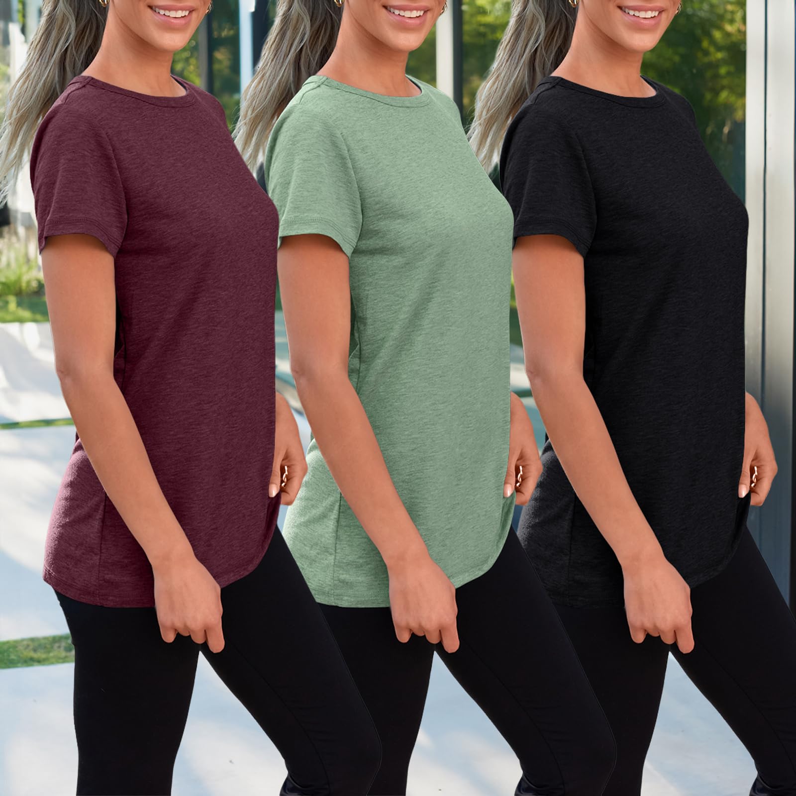SUNBS Women's 3 Pack Short Sleeve T-Shirts - Soft Summer Basic Tees for Casual Wear, Workout & Vacation Outfits | Comfortable Fashion Tops for Everyday Use, Gym & Travel 2025