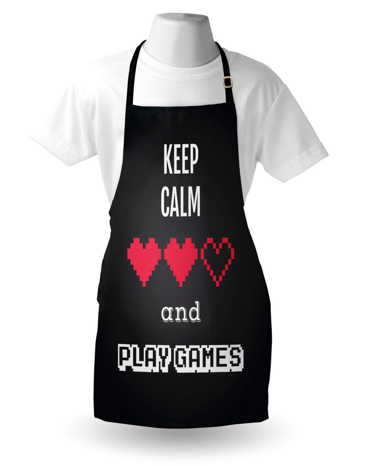 Lunarable Gamer Apron - Keep Calm & Game On Video Game Themed Kitchen Bib with Adjustable Neck - Unisex Cooking & Gardening Apron for Adults - Charcoal Grey & Vermilion Ombre Design - Perfect for Gaming Parties, BBQ Cooking & Indoor Gardening