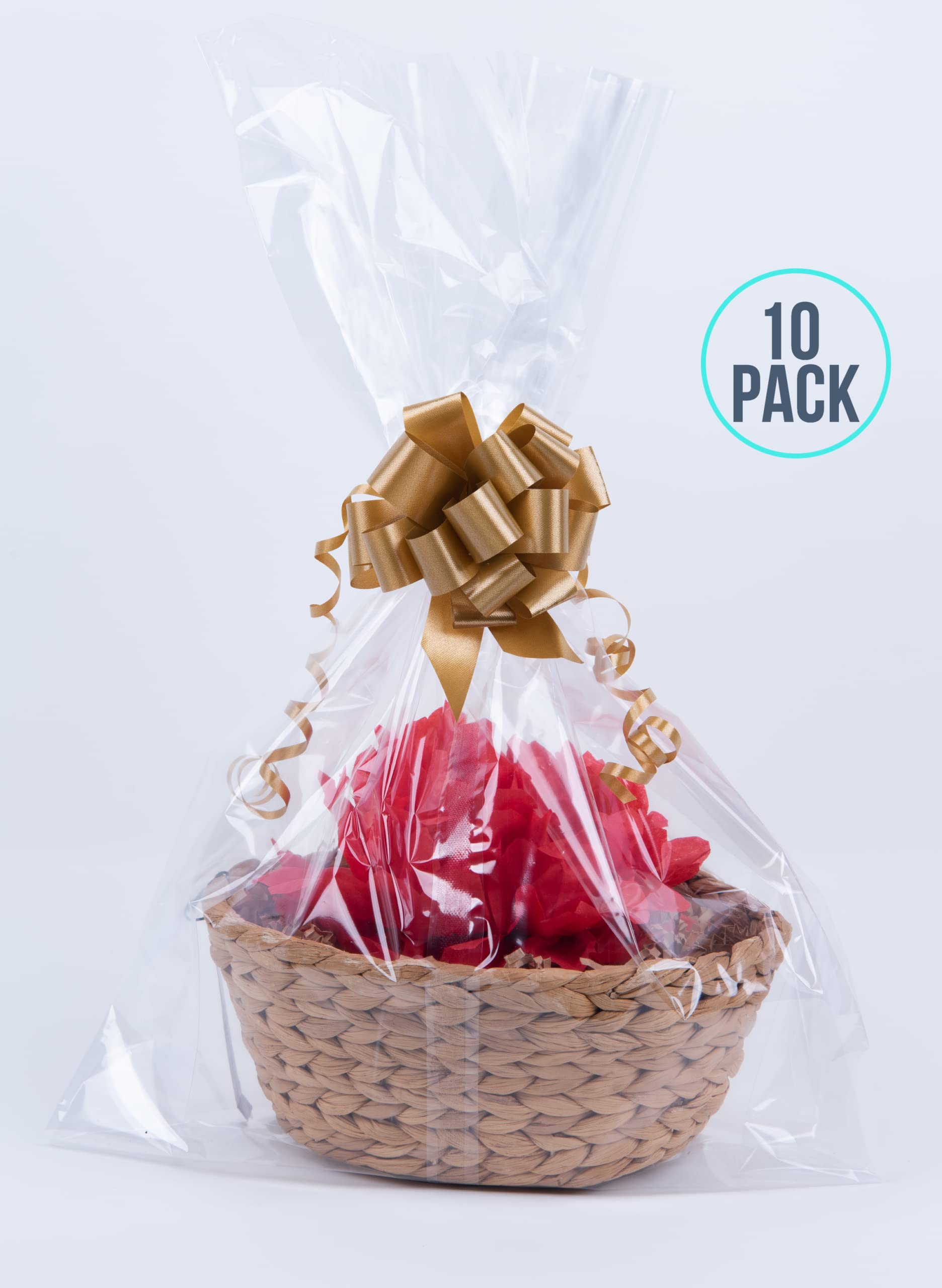 10 Pack Clear Cellophane Gift Bags 18x30 Inches - Large Flat Cello Bags for Gift Baskets, Party Favors, Wedding Treats & Holiday Packaging