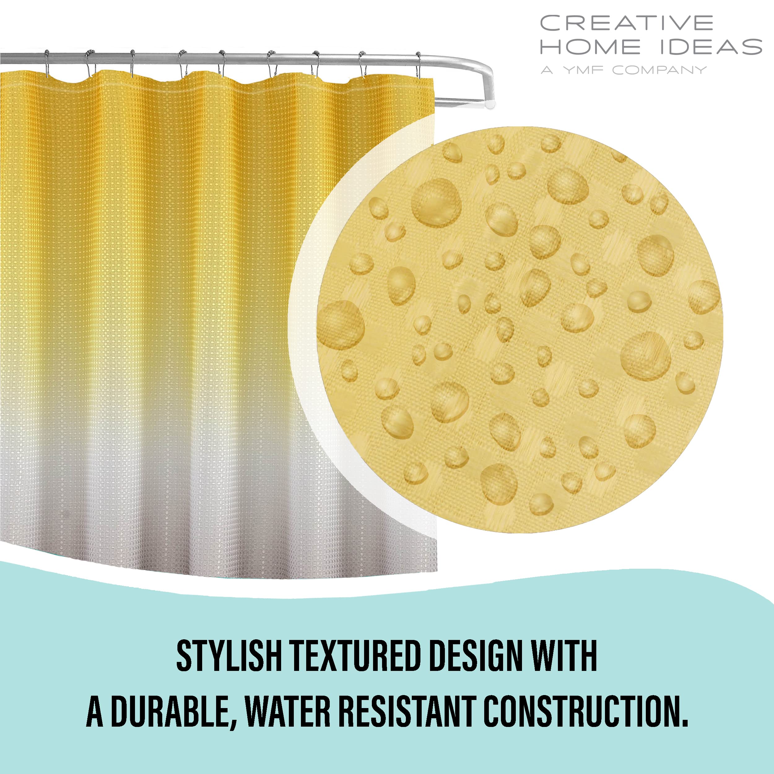 Ombre Shower Curtain Set - 14 Piece Bathroom Decor with Yellow White Grey Gradient, Includes 70x72 Shower Curtain, PEVA Liner & 12 Hooks - Perfect for Modern, Boho & Farmhouse Bathroom Styles