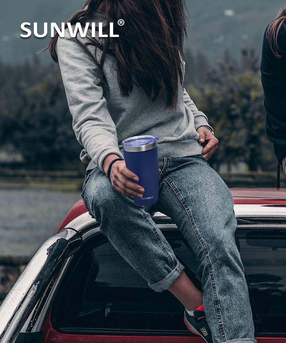 SUNWILL 20 oz Insulated Stainless Steel Travel Coffee Tumbler with Lid - Powder Coated Navy - Perfect for Outdoor Activities, Camping & Commuting