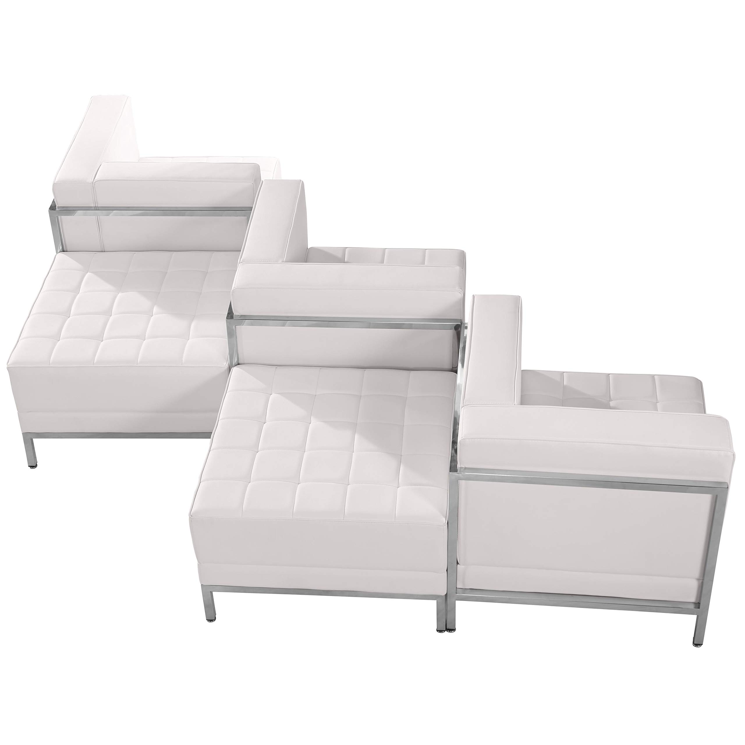 Flash Furniture HERCULES Series White LeatherSoft 5-Piece Recliner Chair & Ottoman Set - Perfect for Living Room, Home Theater, and Office Relaxation
