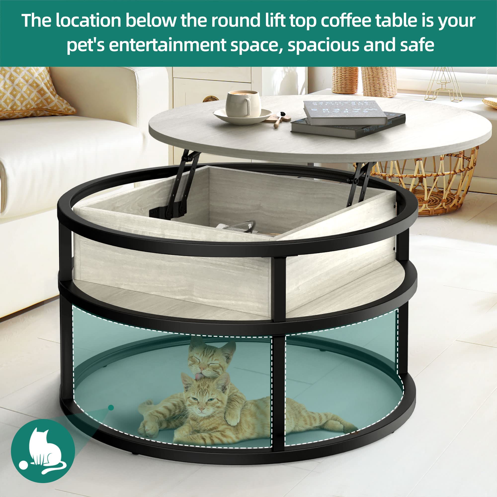 YITAHOME Round Lift Top Coffee Table with Hidden Storage - Modern Living Room Center Table in White Oak for Home Office & Small Spaces | Perfect for Entertaining, Storage & Workspace