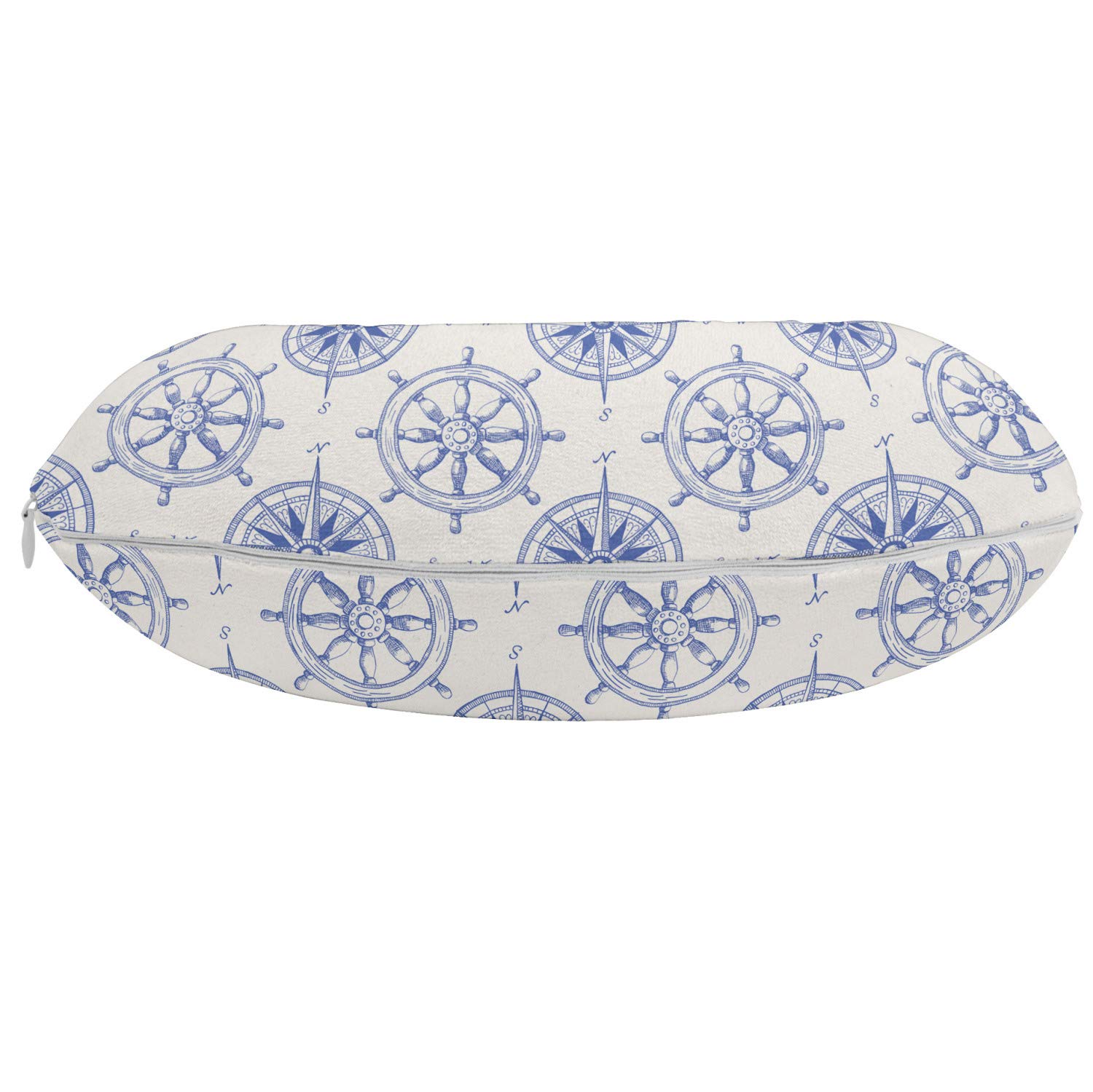 Ambesonne Nautical Memory Foam Travel Pillow - Marine Themed Neck Support with Hand-Drawn Ship Wheel & Compass Design - 12