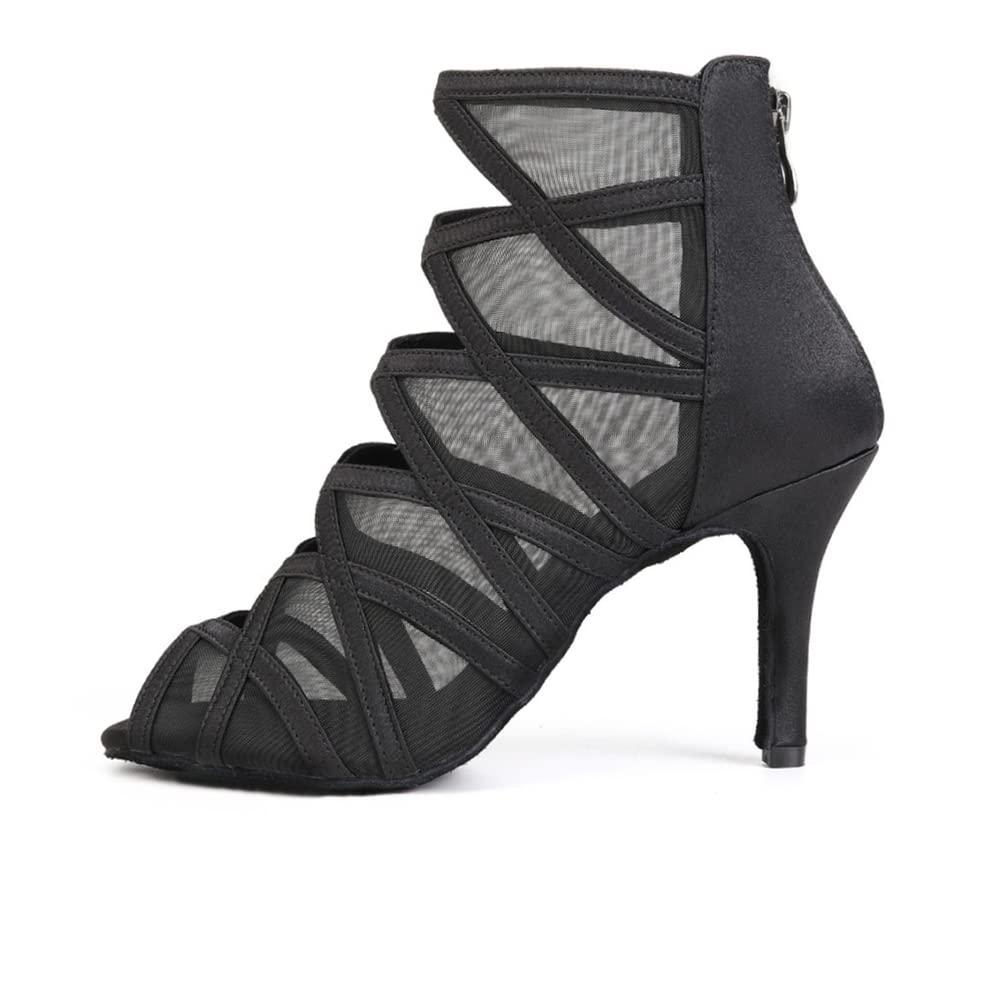 TINRYMX Women's Latin Dance Boots - Satin Salsa Tango Shoes for Performance & Practice (Model YCL445) | Professional Ballroom Dancing, Stage Shows & Competition Footwear