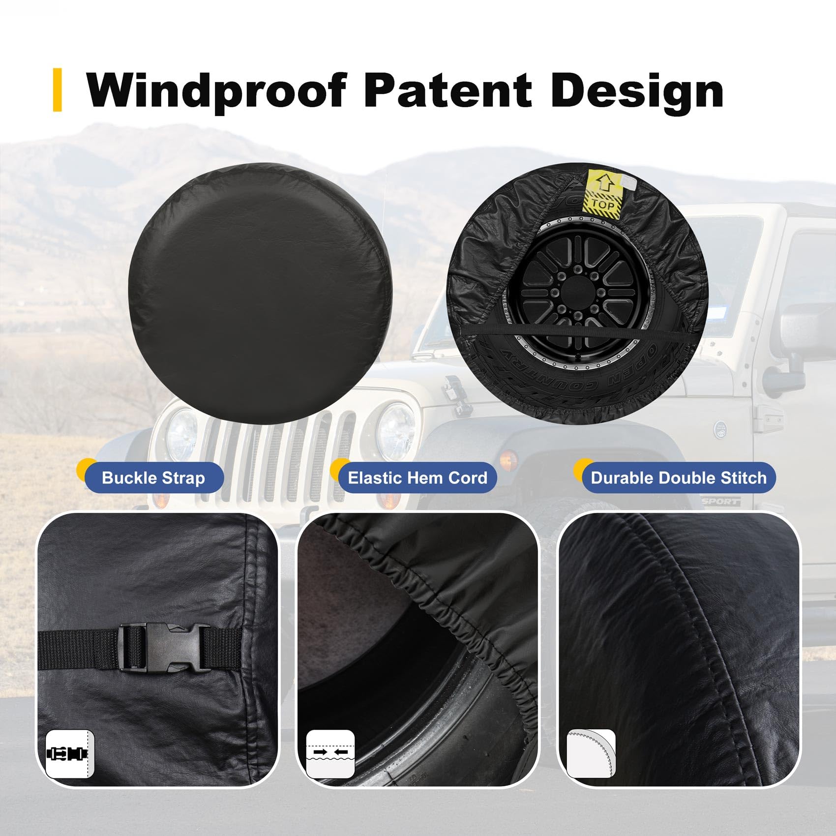 Explore Land 22-23.75 Inch Spare Tire Cover for Trailer, RV, SUV, Truck - Durable Black Wheel Protector | Perfect for Outdoor Adventures & Road Trips
