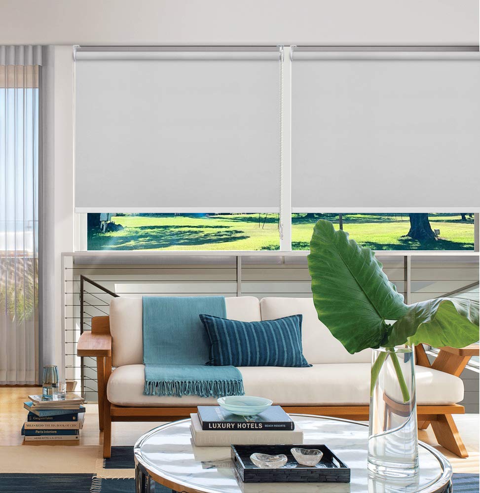 MiLin 100% Blackout Roller Shades - Custom Size Window Blinds for Home & Office | Light Gray 38