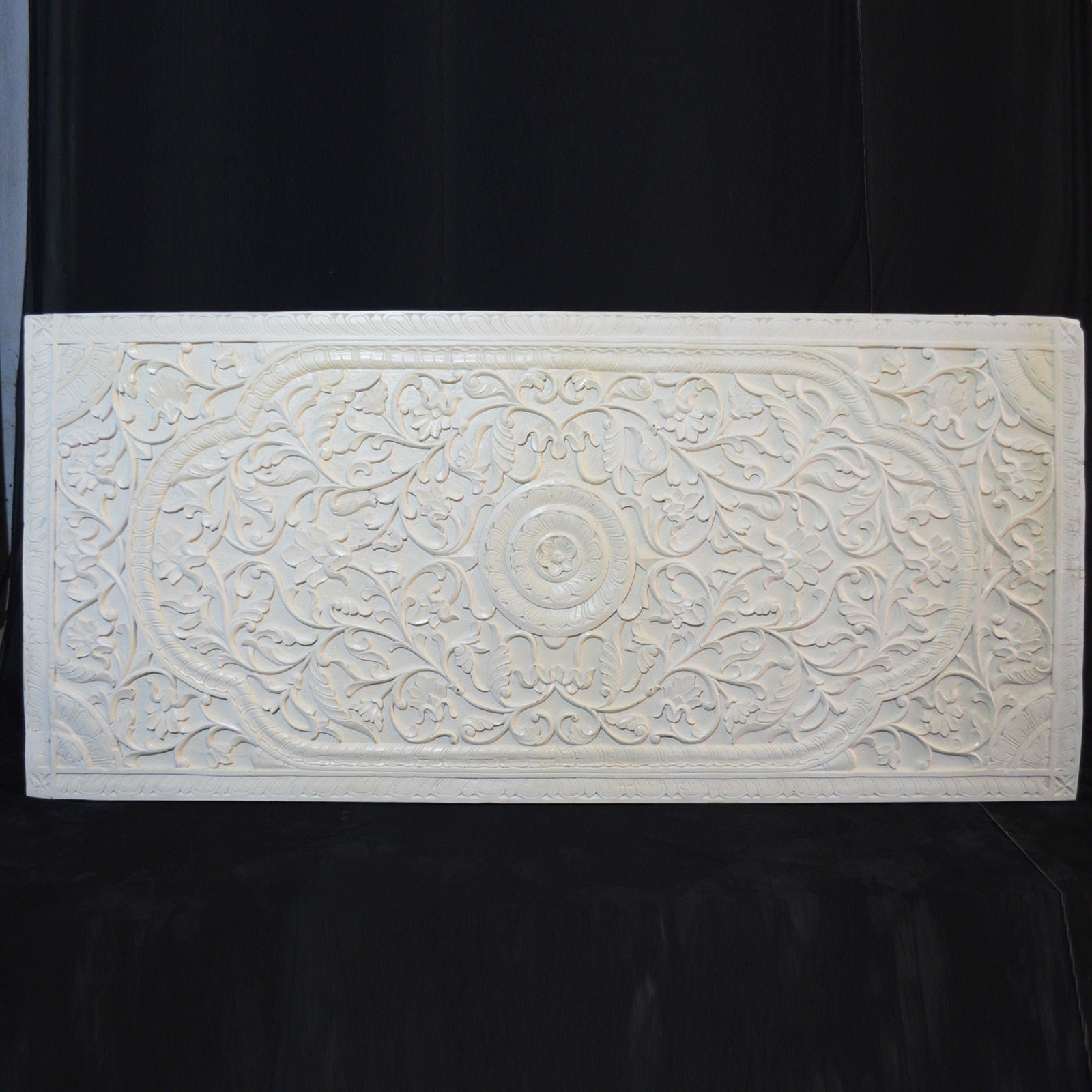 Handcrafted Dynasty Carved Panel Bed Headboard in White - Elegant Bedroom Decor for Master Bedroom & Guest Room