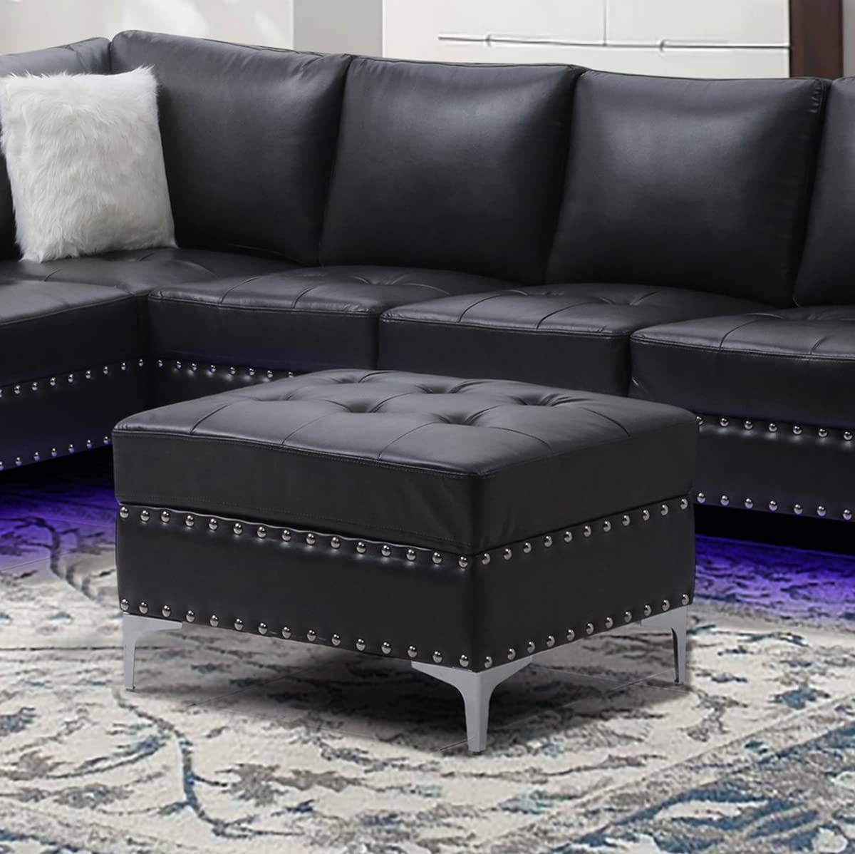 Global Furniture USA Charcoal Blanche Storage Ottoman - Stylish Footrest & Hidden Storage for Living Room, Bedroom & Office - Perfect for Small Spaces & Home Organization