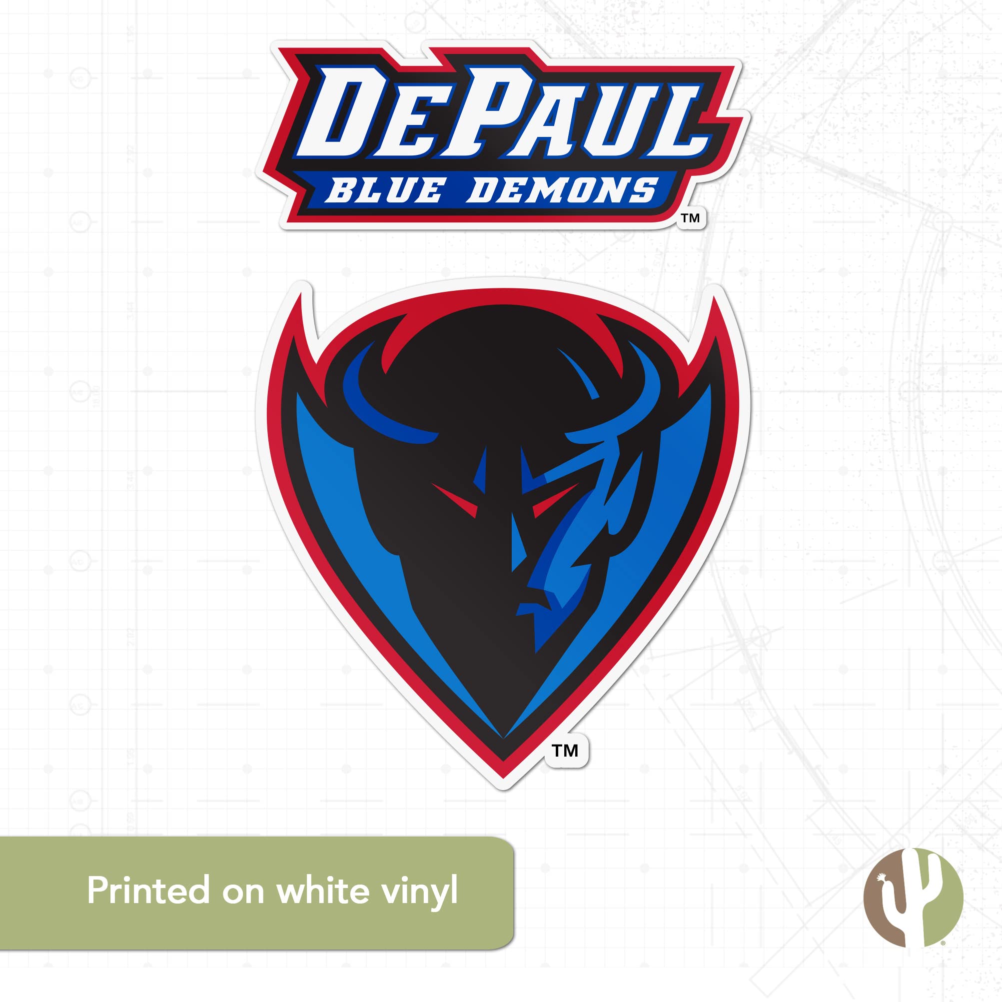 Desert Cactus DePaul University Sticker Set - 4 Inch Blue Demons Vinyl Decals for Laptop, Water Bottle, Car & Scrapbook - Durable Waterproof Stickers for College Pride, School Spirit & Fan Gear