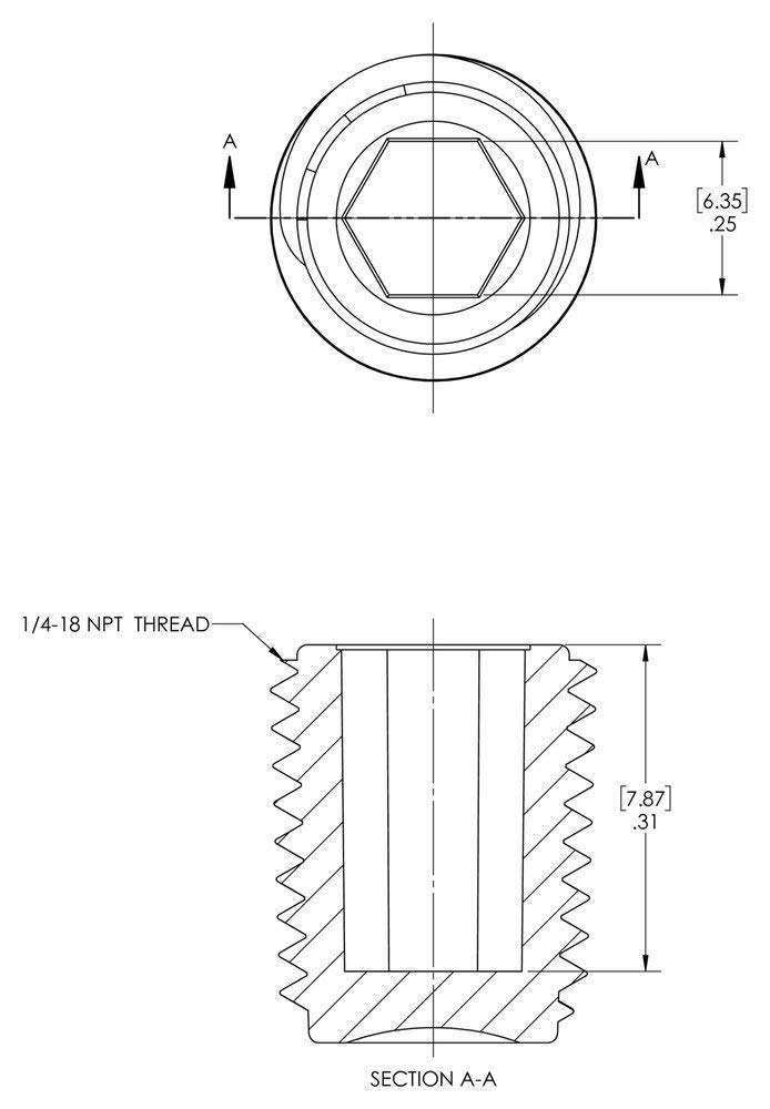 Caplugs TH-3 HDPE Plastic Hex Socket Threaded Plug 1/4-18