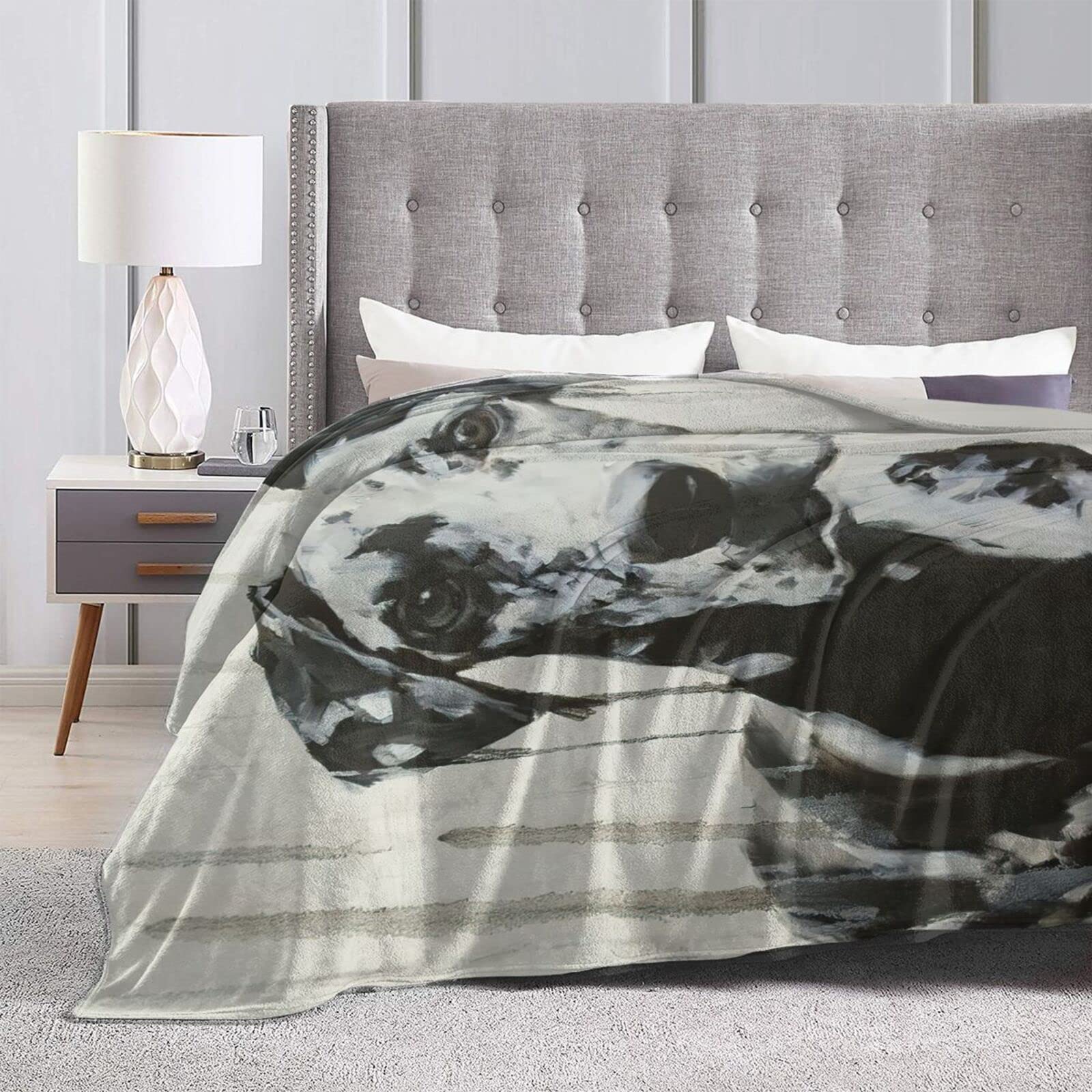 Large Black and White Harlequin Great Dane Mix Flannel Plush Soft Thanksgiving Throw Blanket - Cozy Lightweight Decorative Couch Blanket for Fall, Winter & Holiday Decor
