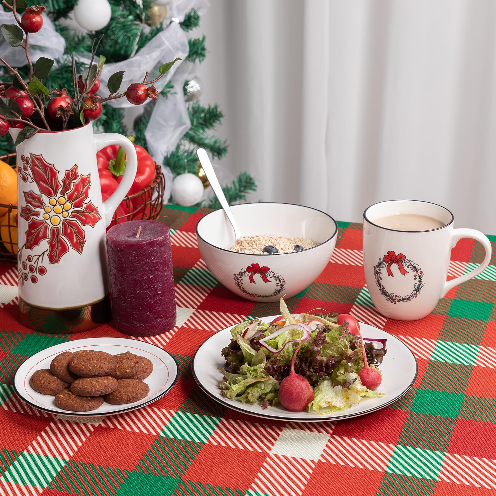LEHAHA 6 Inch Ceramic Christmas Plates, Set of 6 Porcelain Holiday Appetizer Dishes - Round Dessert Plates for Cake, Snacks & Party Serving - Dishwasher & Microwave Safe - Perfect for Christmas Dinner, Holiday Gatherings & Home Decor