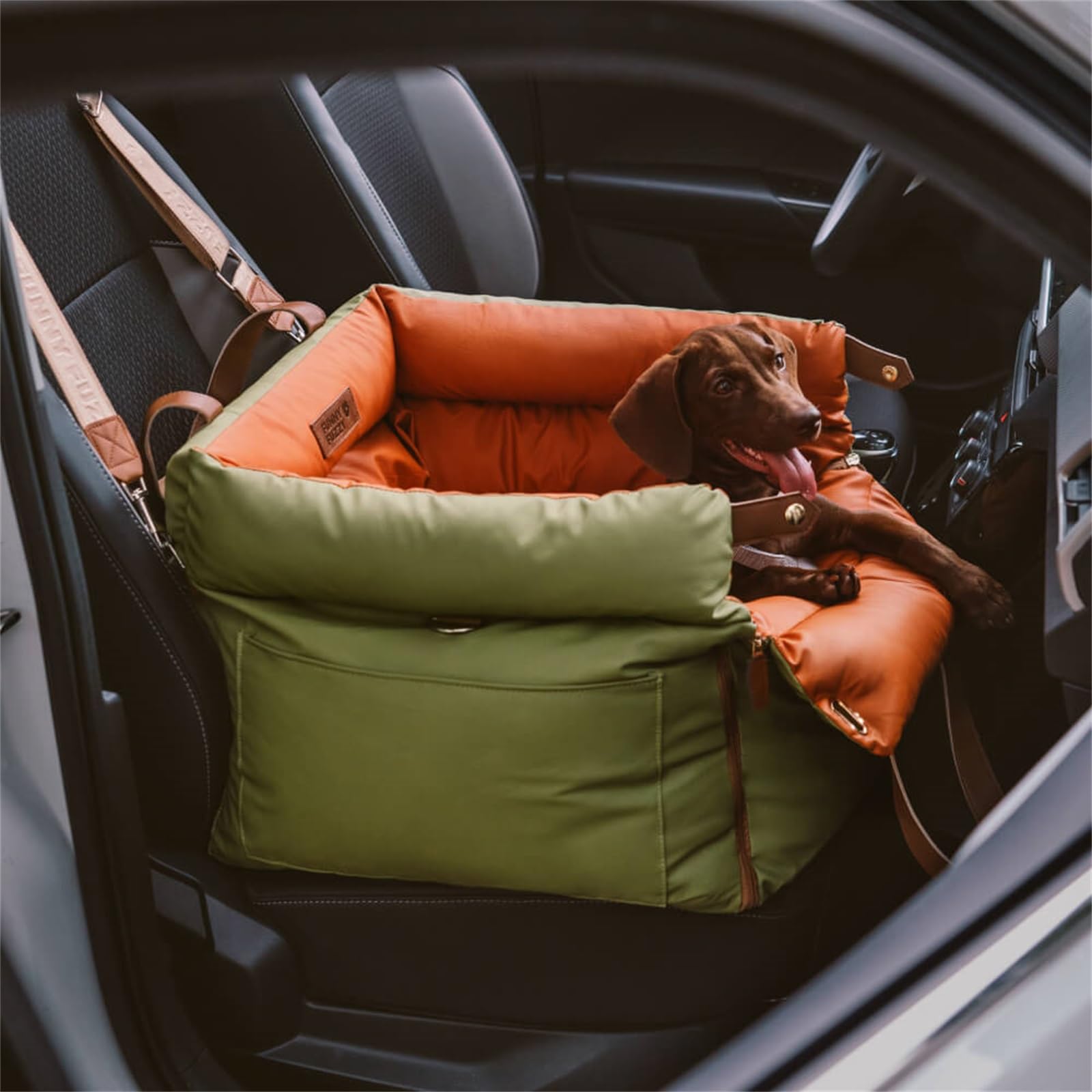 Waterproof Dog Car Seat for Small Dogs - Portable Pet Car Bed with Safety Leash & Storage Pocket, Detachable Design (Green, 21.65x19.69x17.72 inches) - Perfect for Road Trips, Vet Visits & Daily Commutes