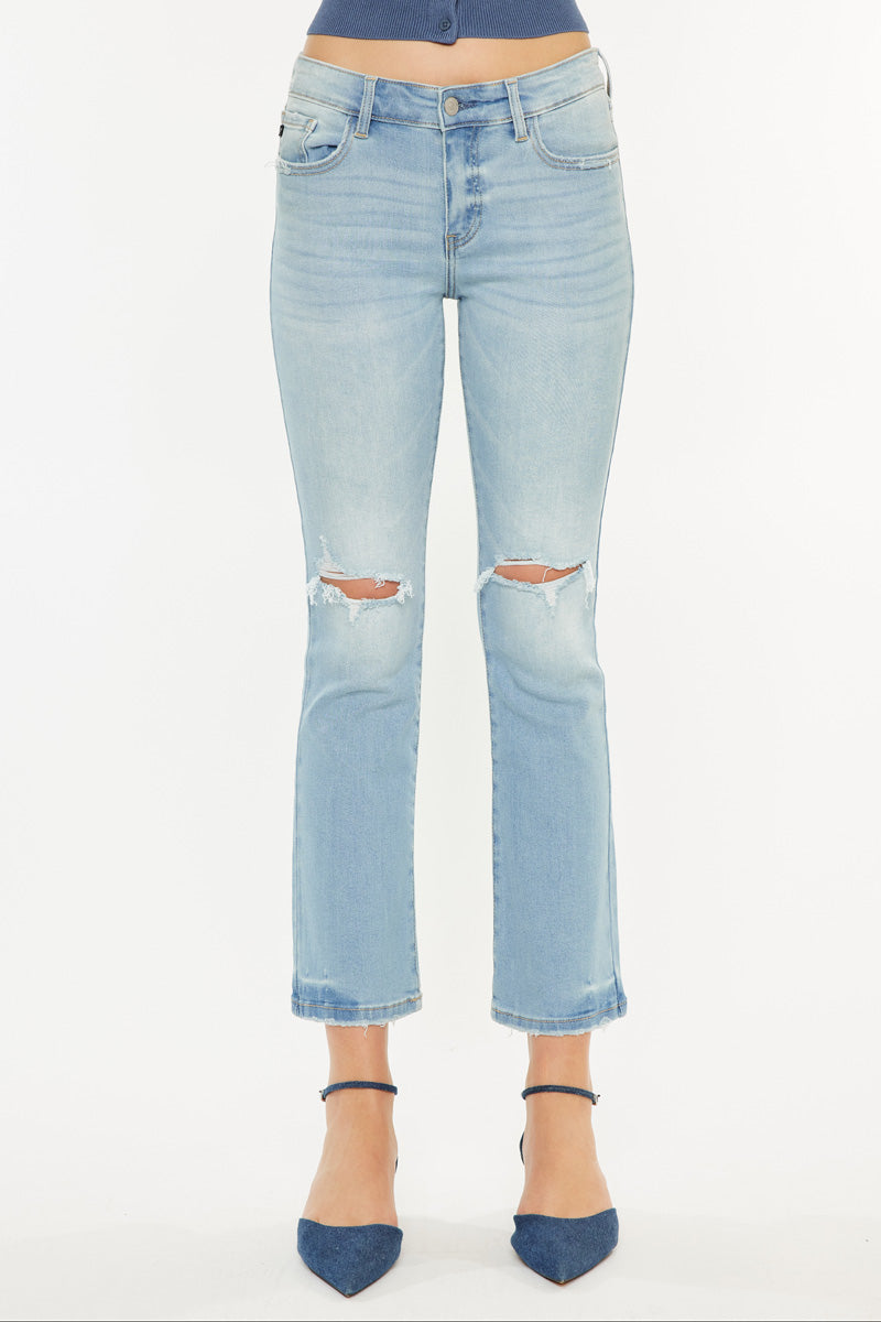Coraline Essentials Mid Rise Kick Flare Jeans for Women - Stretchy Denim Pants with Comfortable Fit - Perfect for Casual Outings and Everyday Wear