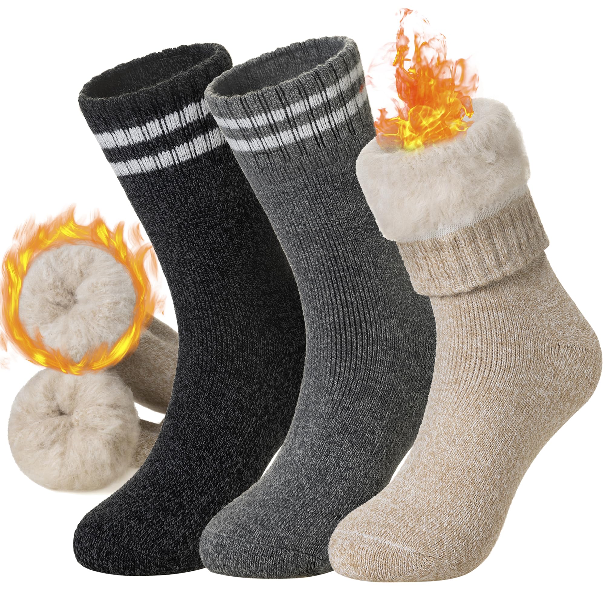 DoSmart Women's Thermal Ski Socks - Thick Winter Boot Socks for Cold Weather (3 Pairs) - Perfect for Skiing & Outdoor Activities
