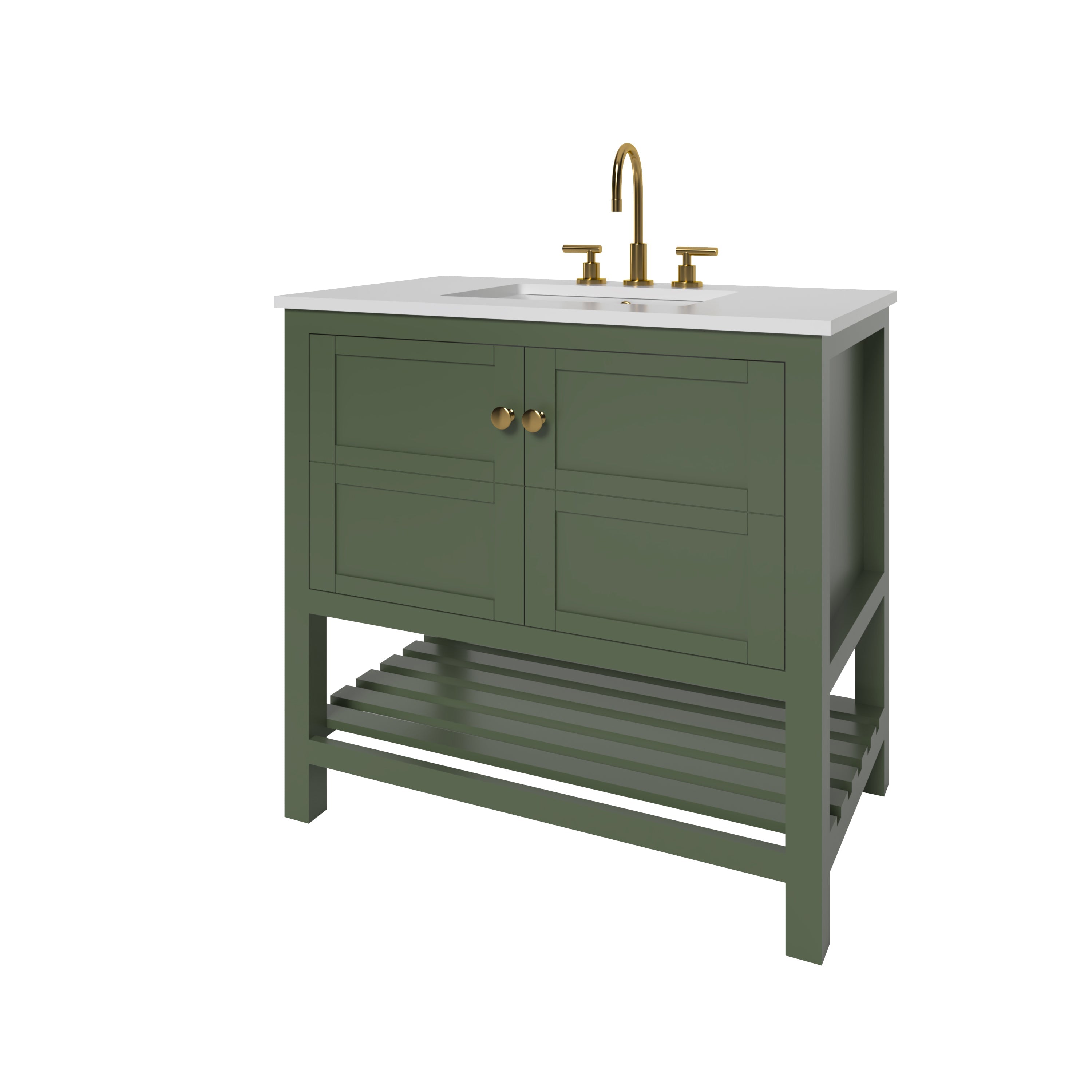 35.5 Inch Bathroom Vanity Cabinet in Sage Green - Modern Single Sink Storage for Small Bathrooms | Nearmé Dallas Collection | Perfect for Powder Rooms, Guest Baths & Apartment Renovations