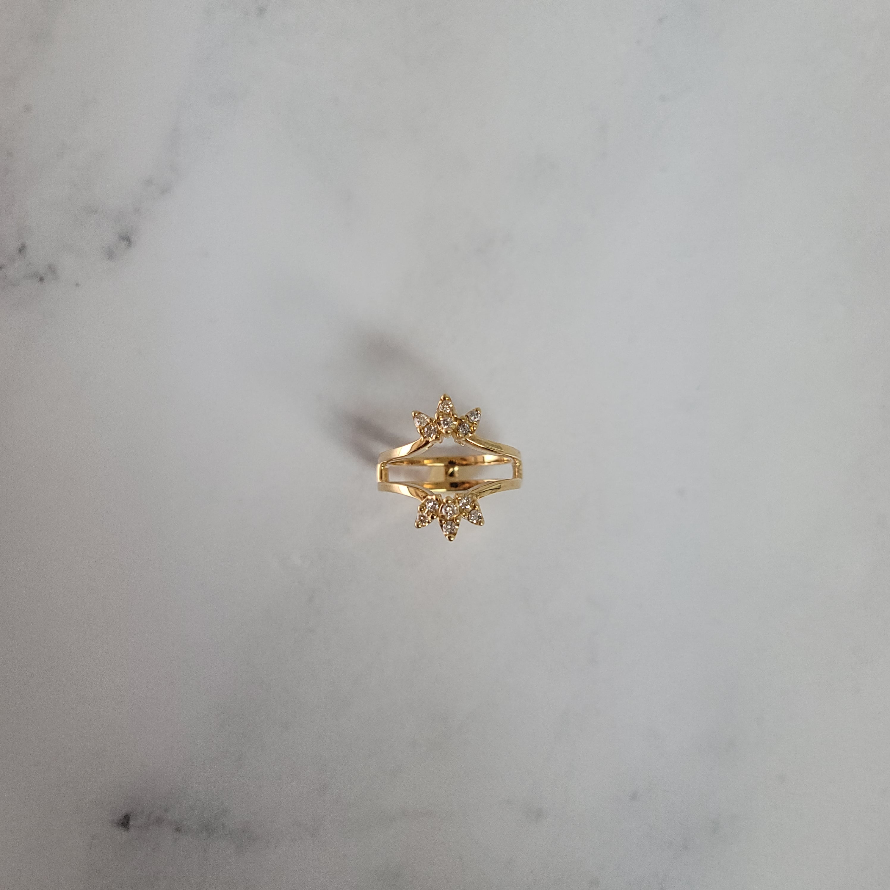 14K Yellow Gold Diamond Ring Guard Enhancer - Elegant Fan Style Design for Wedding Bands & Engagement Rings | Perfect Ring Spacer & Stacking Jewelry for Brides & Fashion Accessories